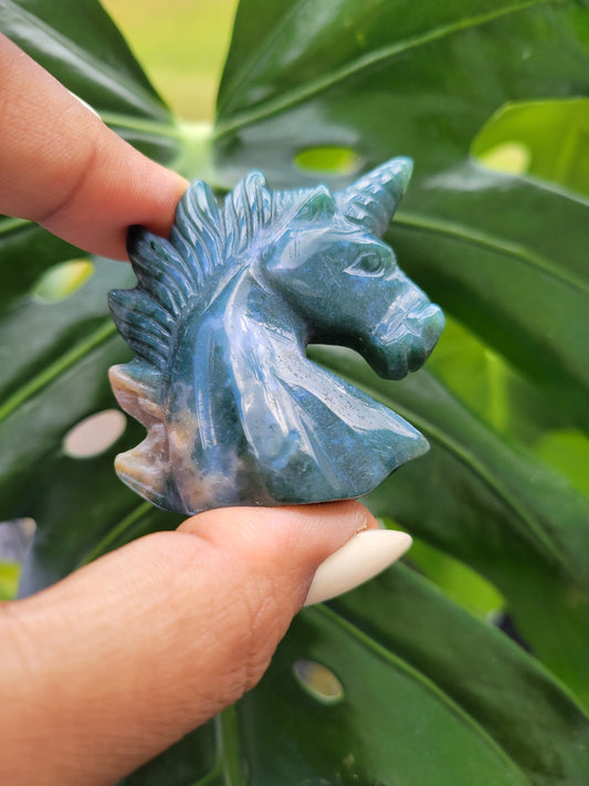 Moss Agate Unicorn Crystal Carving - Crystal Collector - Master Carver - Gift - Luxury Home Decor