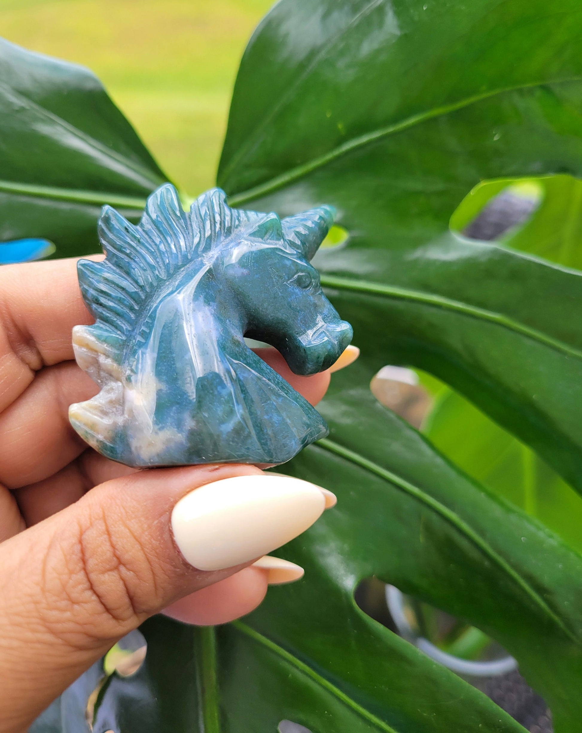 Moss Agate Unicorn Crystal Carving - Crystal Collector - Master Carver - Gift - Luxury Home Decor