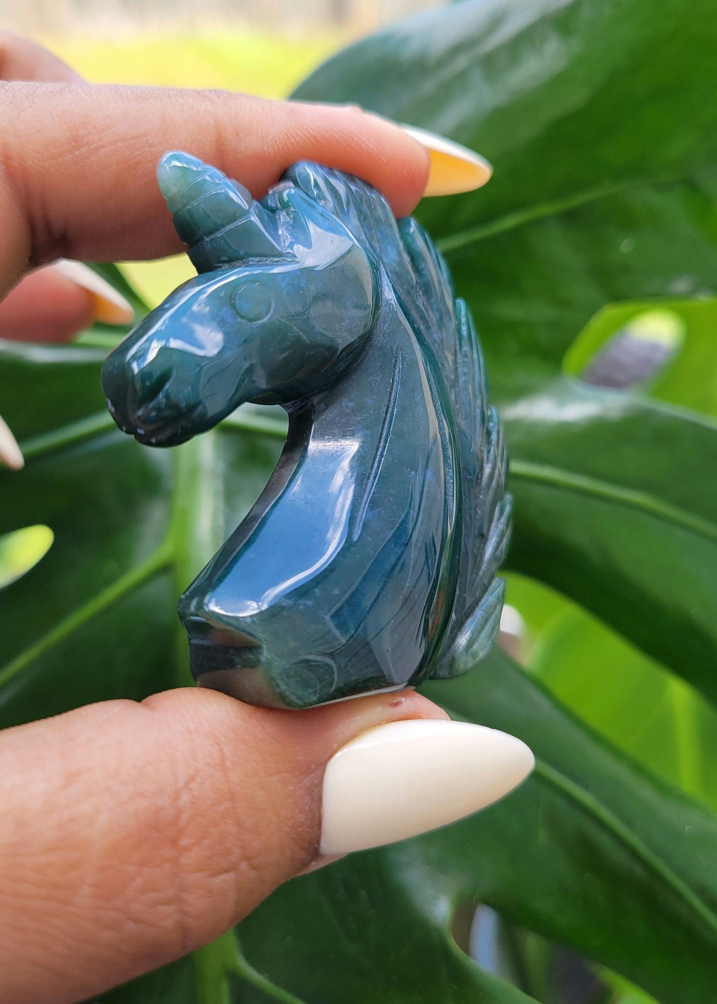 Moss Agate Unicorn Crystal Carving - Crystal Collector - Master Carver - Gift - Luxury Home Decor