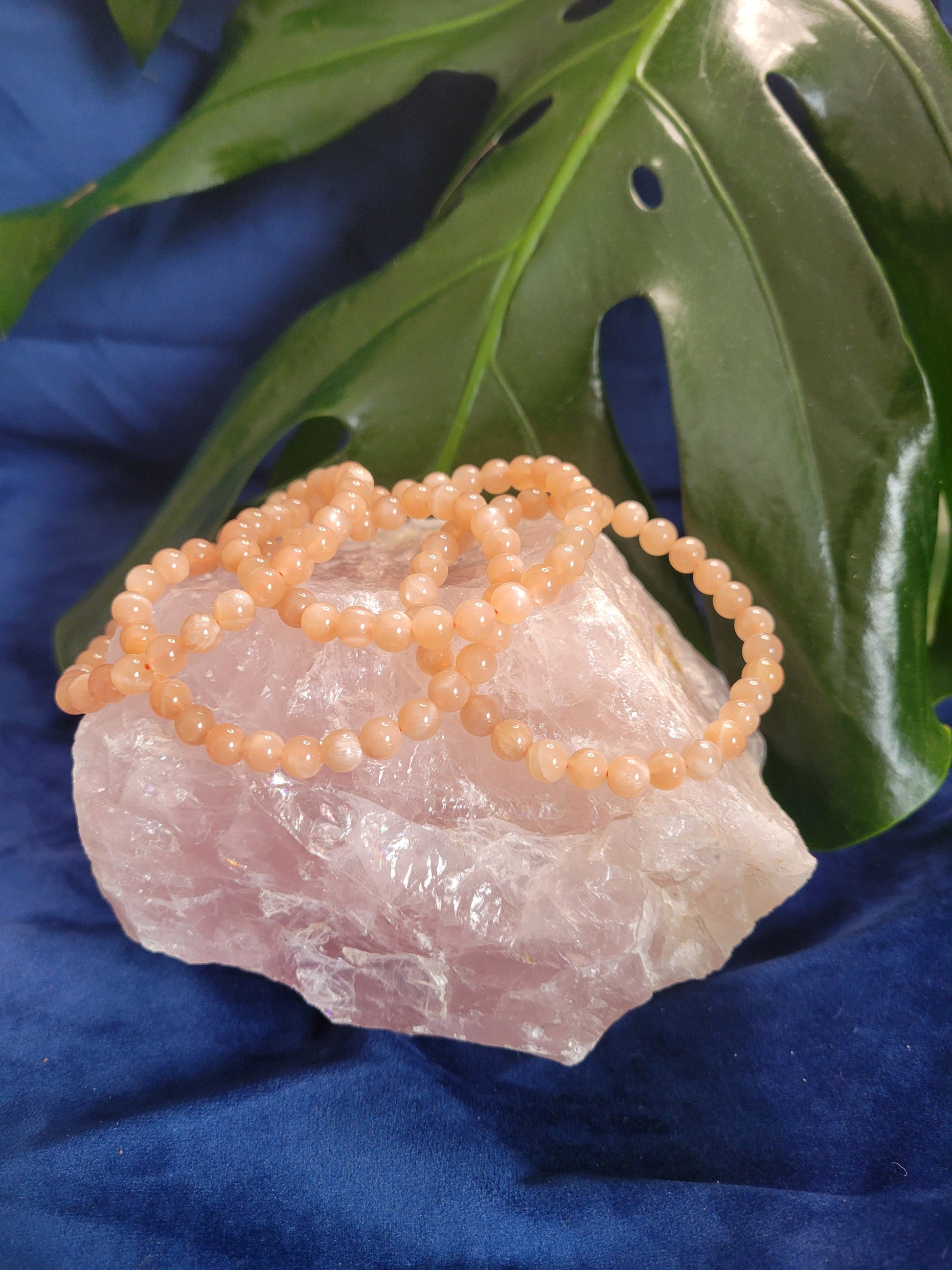 High Quality Crystal Beaded Bracelet - Peach Moonstone Crystal - 6mm Crystal Beads - Jewelry - Accessories - Gift