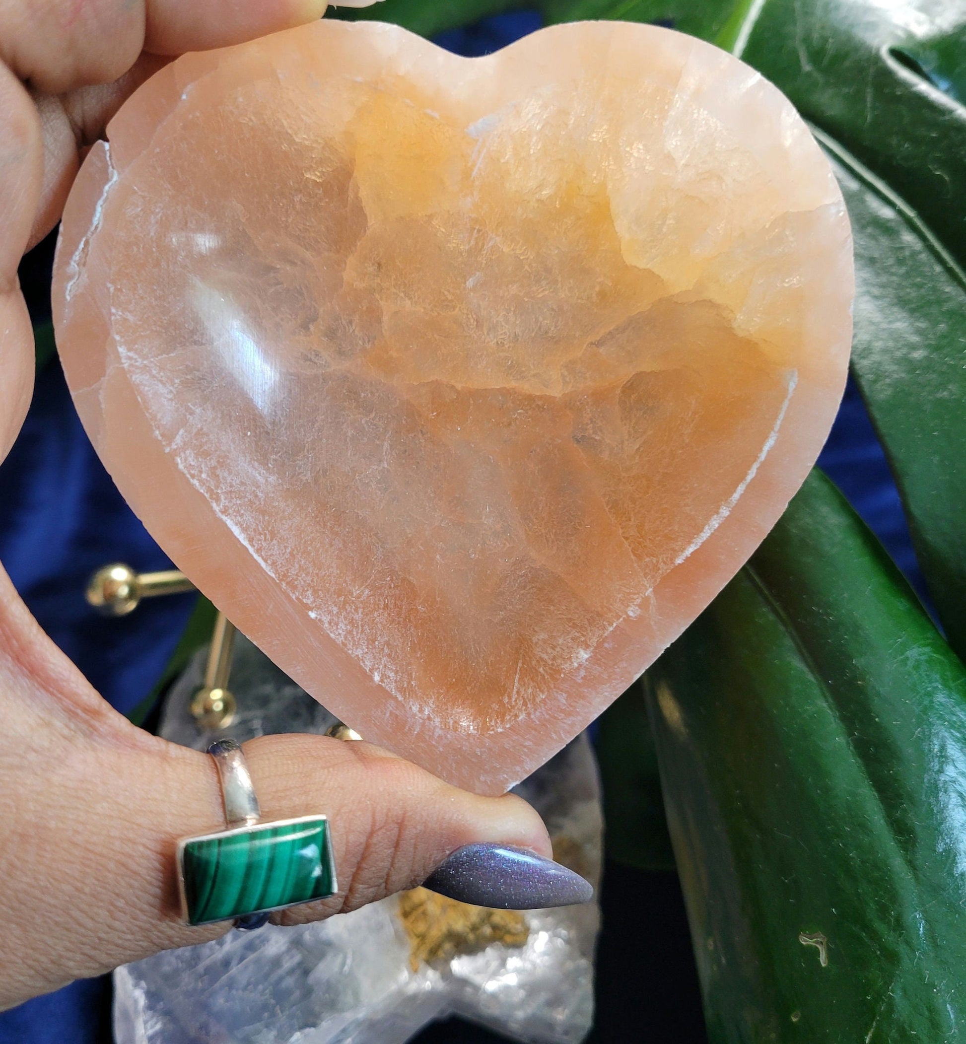 Beautiful Peach Selenite Crystal - Heart Carved Bowl - Cleansing - Charging - Crystal Collector - Gift - Home Decor