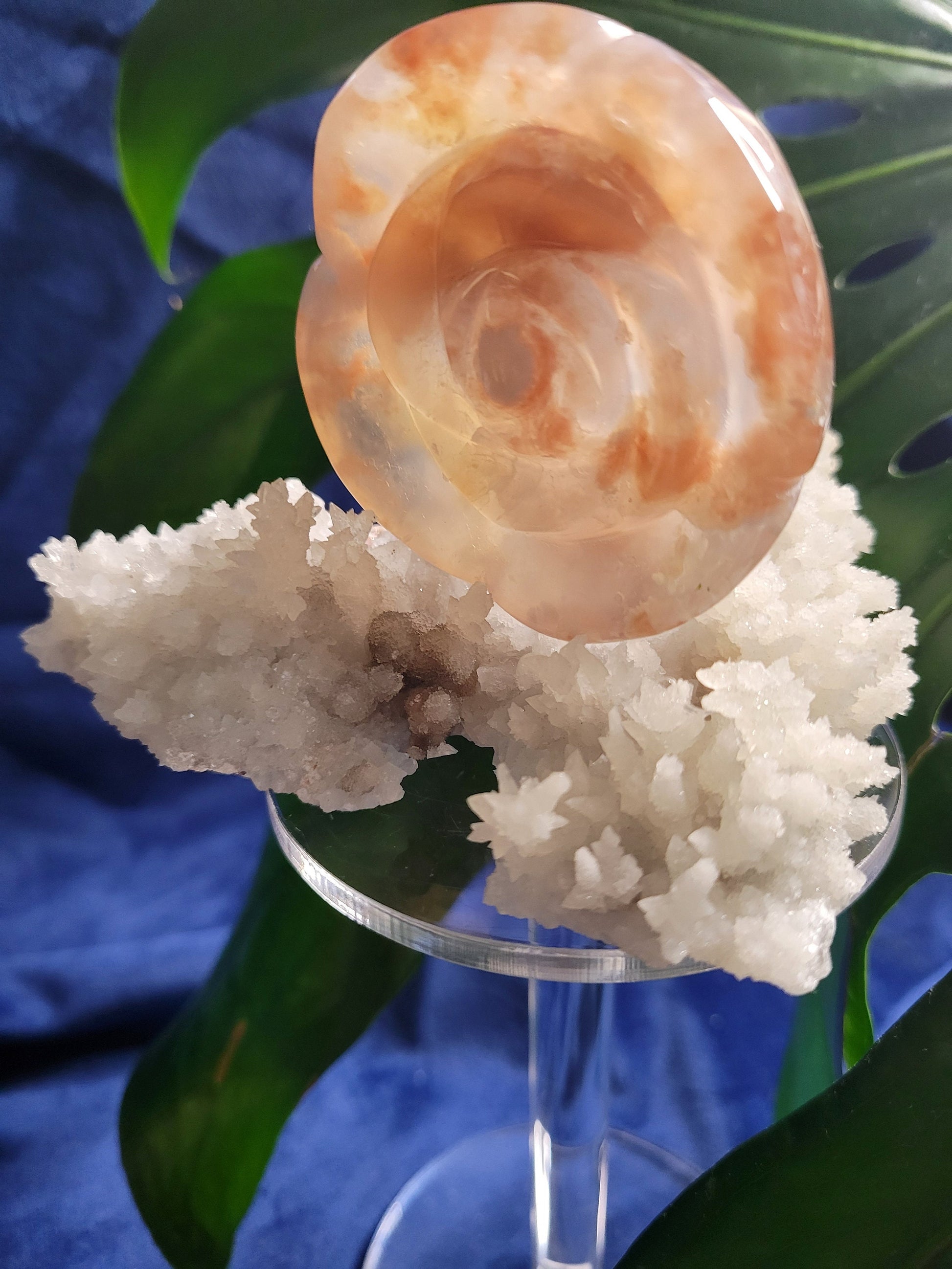 Flower Agate Crystal Carving - Carved Rose - Crystal Collector - Home Decor - Gift