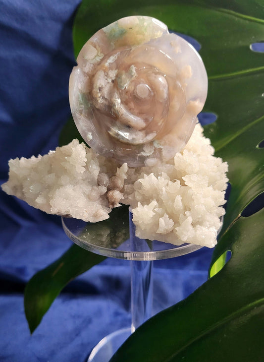 Flower Agate Crystal Carving - Carved Rose - Crystal Collector - Home Decor - Gift