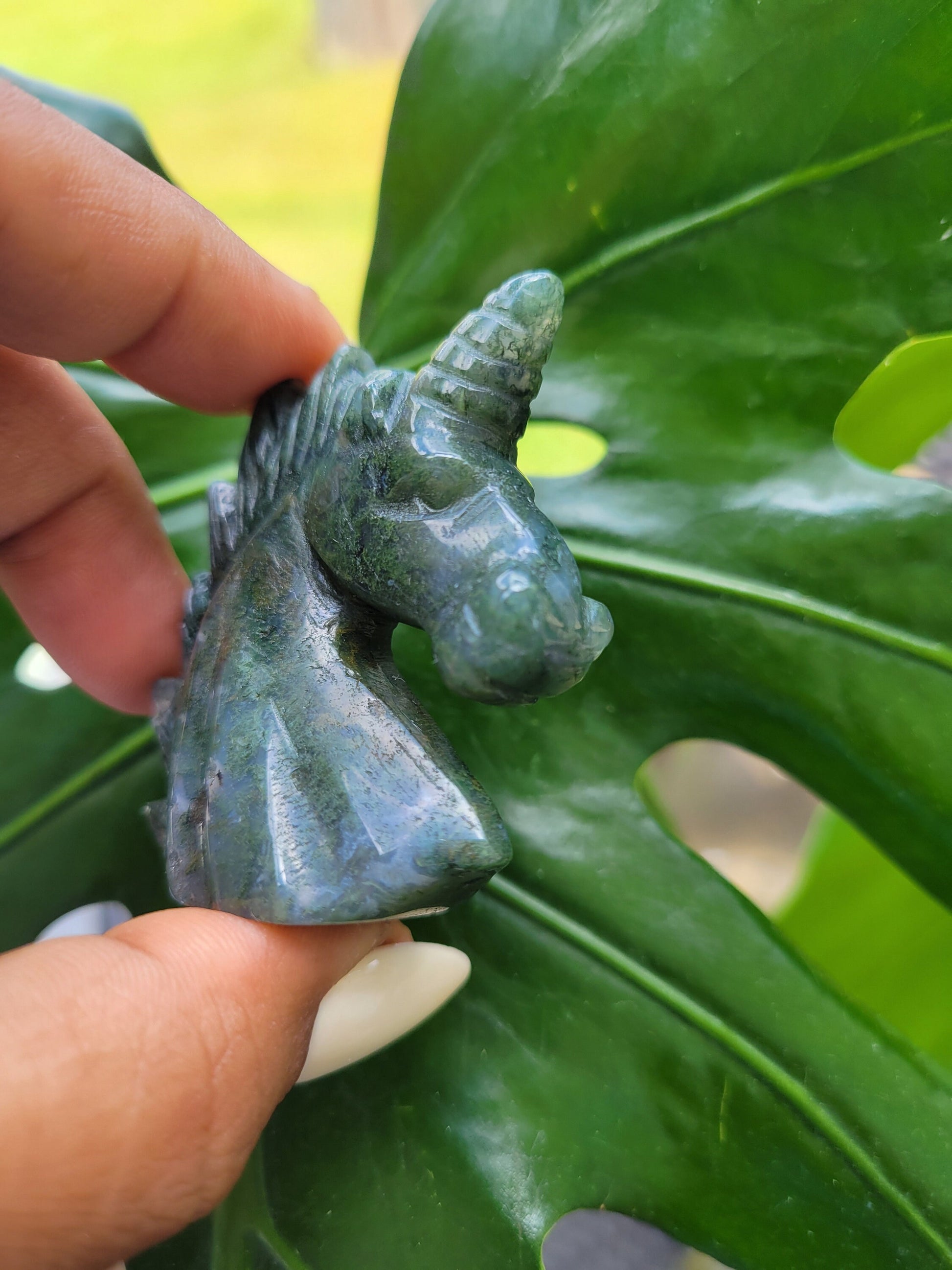 Moss Agate Unicorn Crystal Carving - Crystal Collector - Master Carver - Gift - Luxury Home Decor