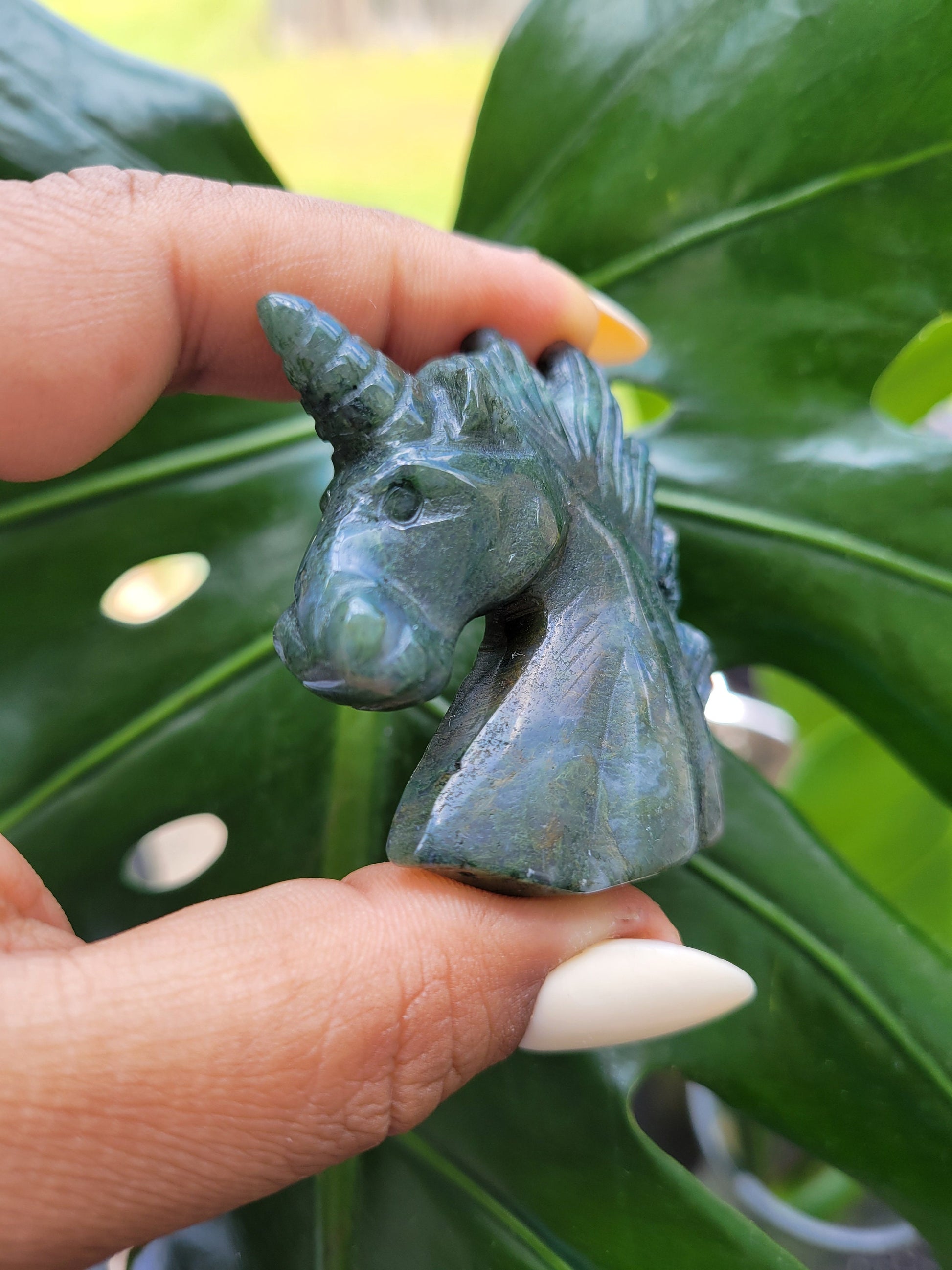 Moss Agate Unicorn Crystal Carving - Crystal Collector - Master Carver - Gift - Luxury Home Decor