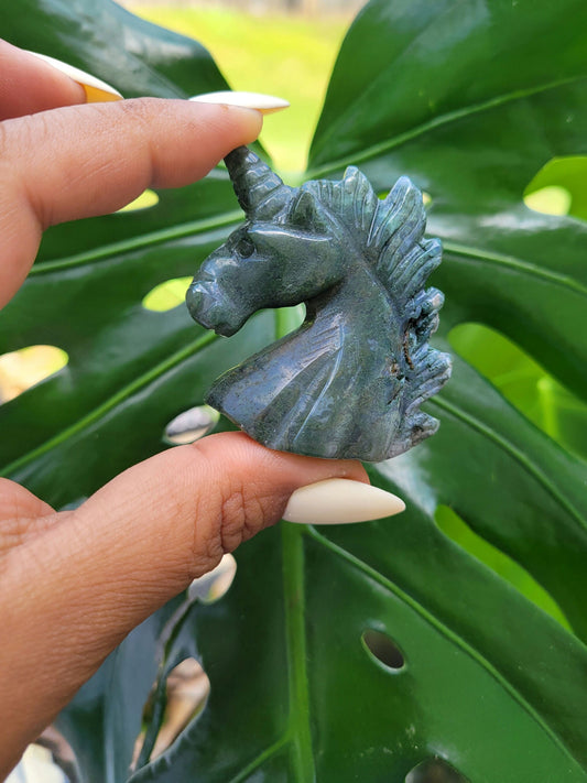 Moss Agate Unicorn Crystal Carving - Crystal Collector - Master Carver - Gift - Luxury Home Decor