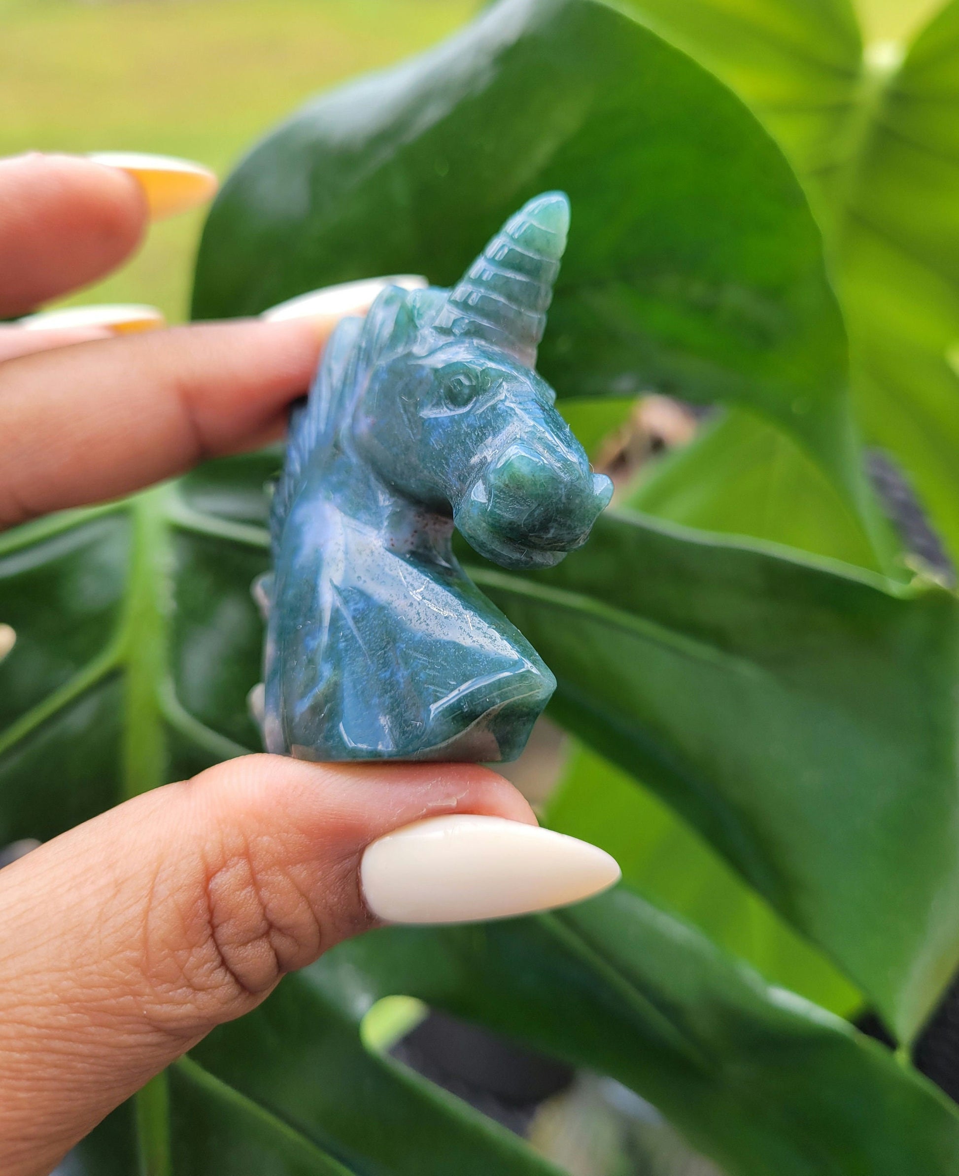Moss Agate Unicorn Crystal Carving - Crystal Collector - Master Carver - Gift - Luxury Home Decor