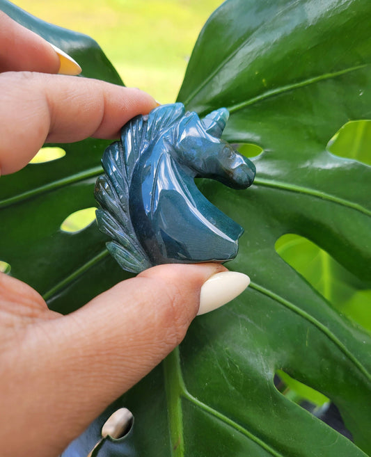 Moss Agate Unicorn Crystal Carving - Crystal Collector - Master Carver - Gift - Luxury Home Decor
