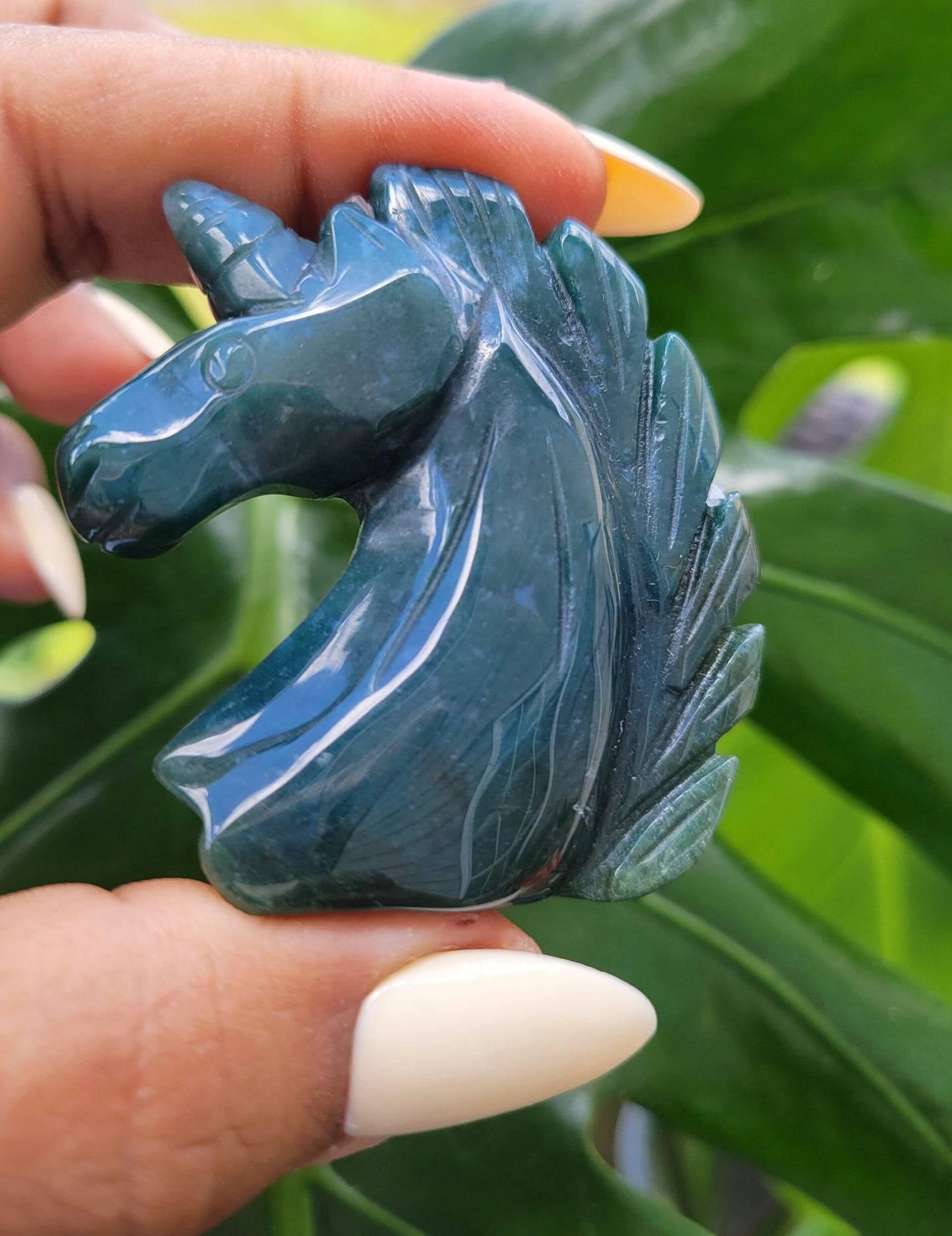 Moss Agate Unicorn Crystal Carving - Crystal Collector - Master Carver - Gift - Luxury Home Decor