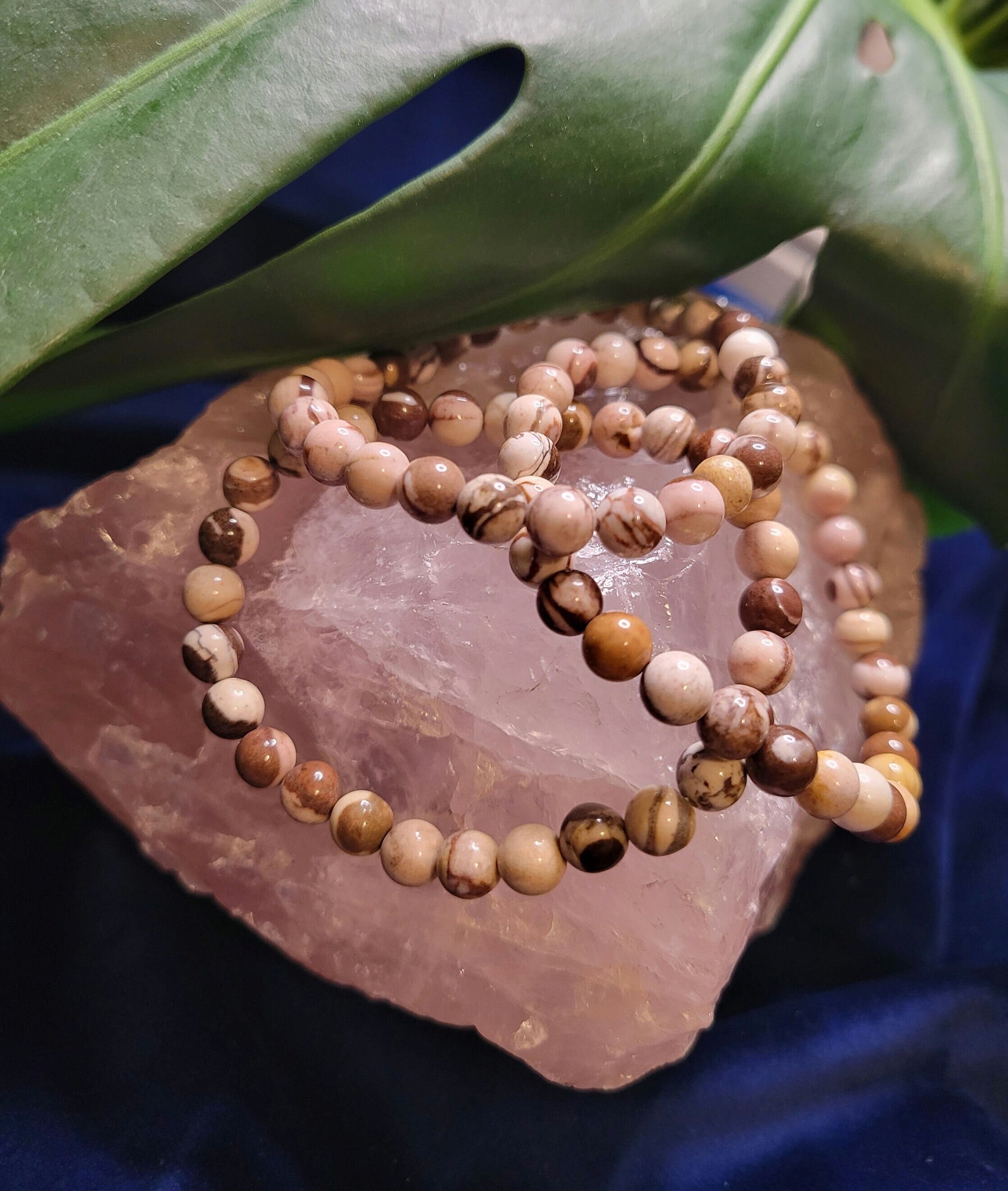 Beautiful 6mm Crystal Beaded Australian Zebra Jasper Bracelet - Taupe - Brown - Beige - Birthday - Anniversary - Love - Gift