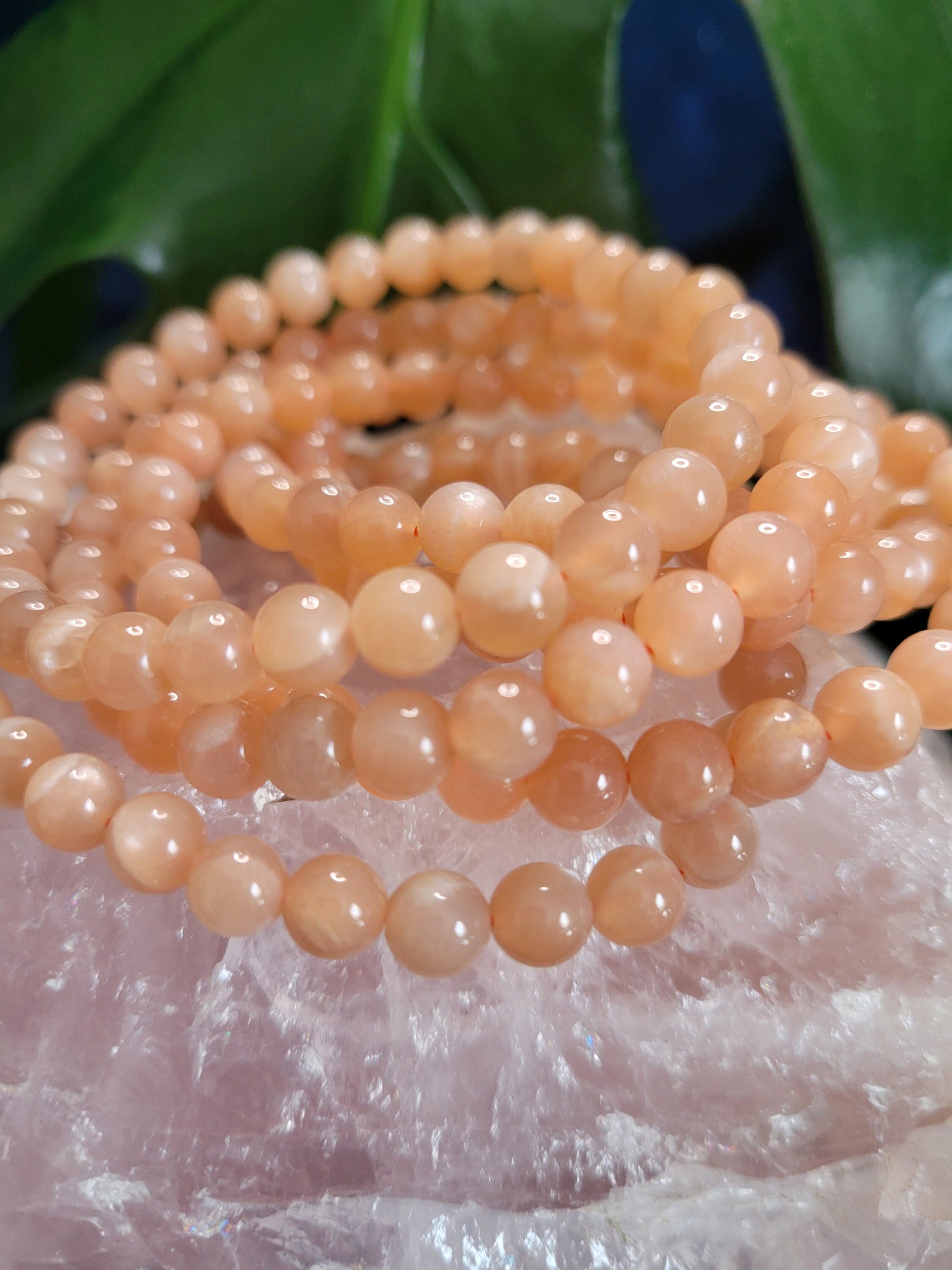 High Quality Crystal Beaded Bracelet - Peach Moonstone Crystal - 6mm Crystal Beads - Jewelry - Accessories - Gift
