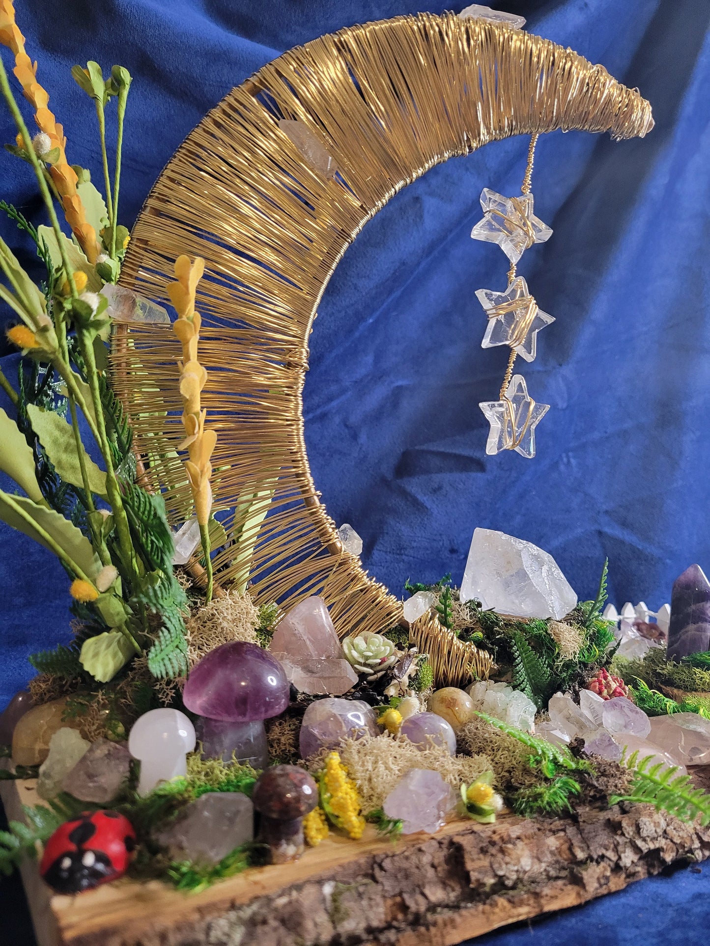 Mystical Luna-Handmade Custom Enchanted Crystal Forest-LED Stand-Crystal Sphere, Tower, Mushrooms, Stars,Magical, Love, 2.4lbs-Handmade-Gift