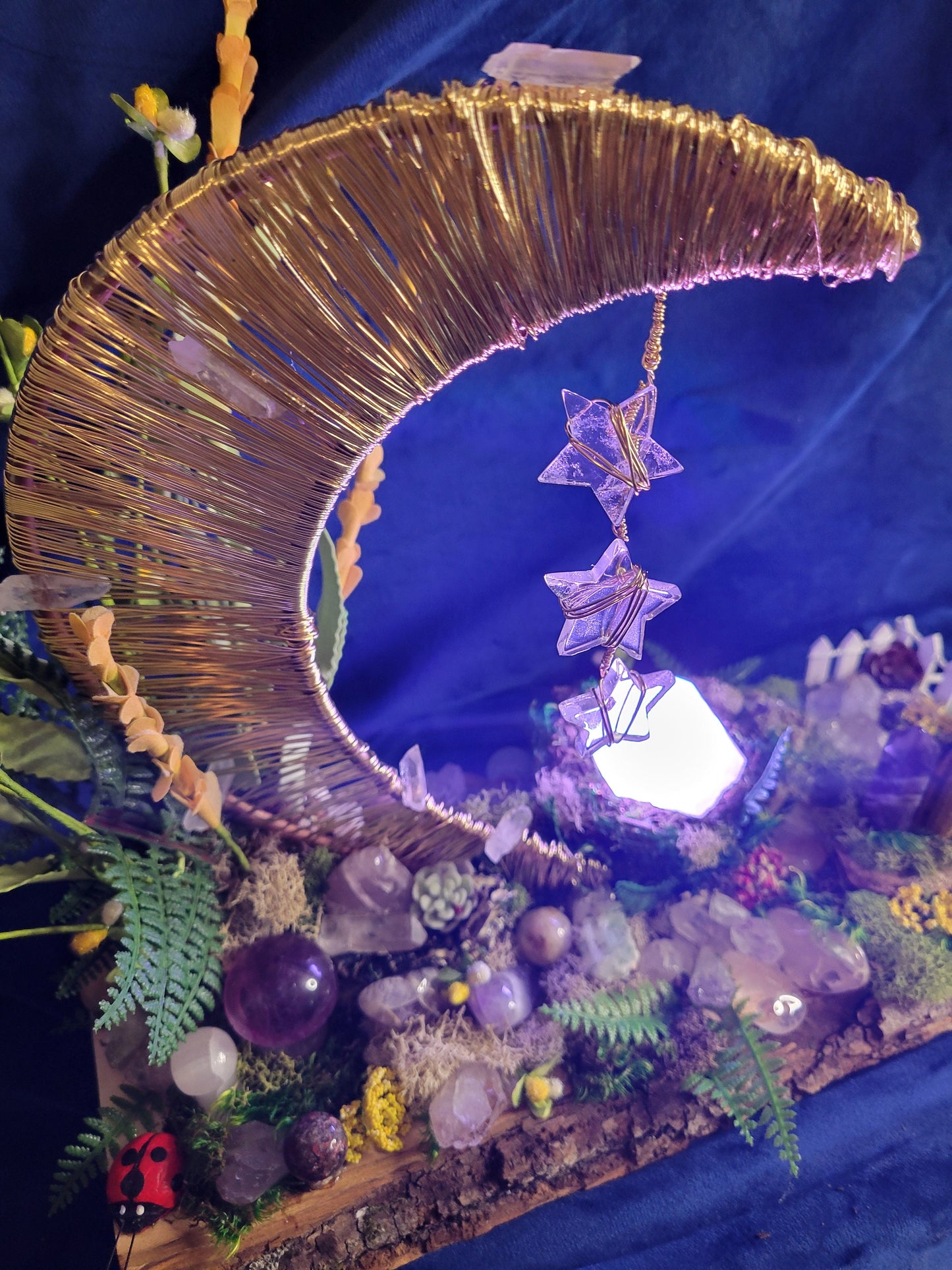 Mystical Luna-Handmade Custom Enchanted Crystal Forest-LED Stand-Crystal Sphere, Tower, Mushrooms, Stars,Magical, Love, 2.4lbs-Handmade-Gift
