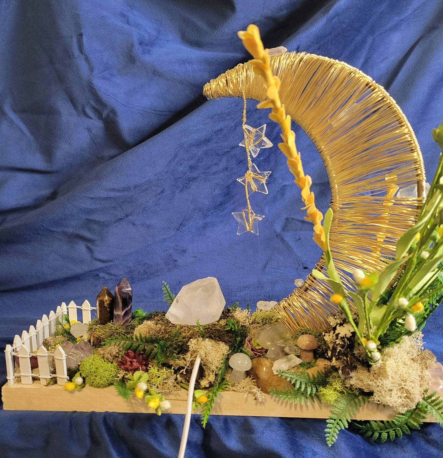 Mystical Luna-Handmade Custom Enchanted Crystal Forest-LED Stand-Crystal Sphere, Tower, Mushrooms, Stars,Magical, Love, 2.4lbs-Handmade-Gift