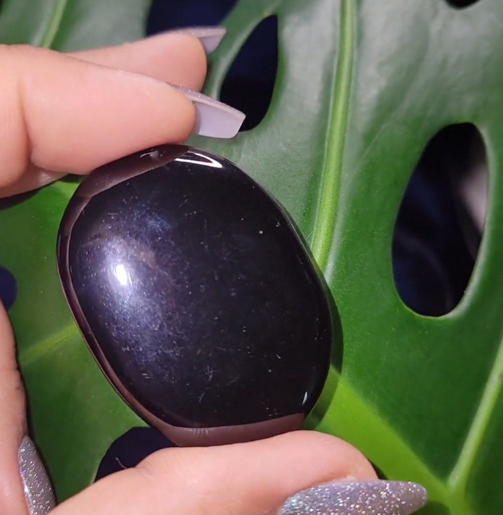 Black Obsidian Palm Stone - Volcanic Glass - Grounding & Protection Properties - Home Decor - Crafts - Gift - Intuitively Picked