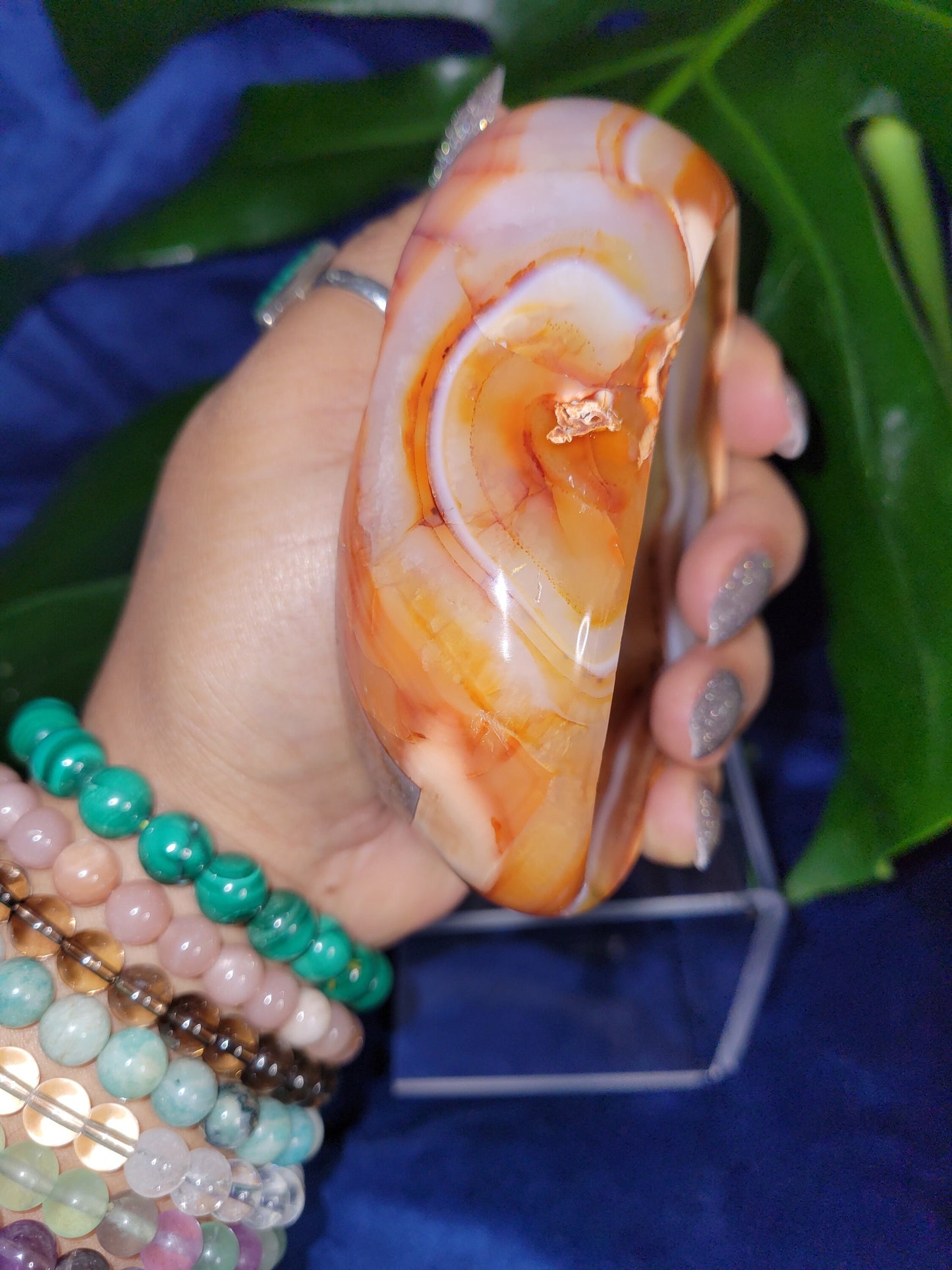 High Quality Druzy Carnelian and Orca Agate Crystal Bowl - Jewelry Accessories - Crystal Collector - Home Decor - Gift