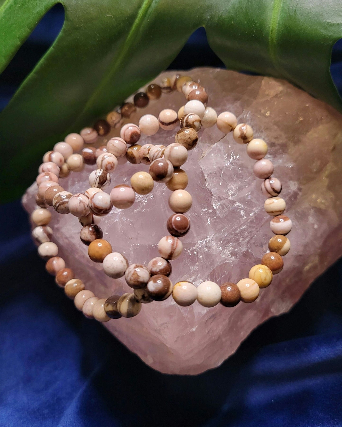 Beautiful 6mm Crystal Beaded Australian Zebra Jasper Bracelet - Taupe - Brown - Beige - Birthday - Anniversary - Love - Gift
