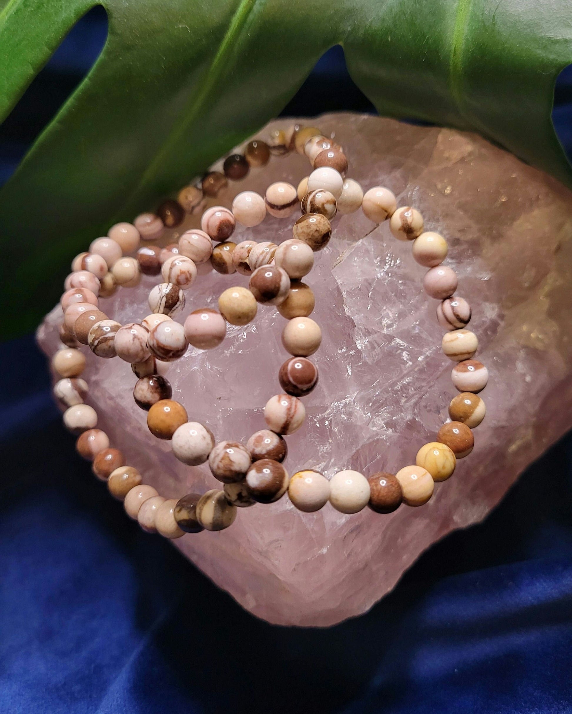 Beautiful 6mm Crystal Beaded Australian Zebra Jasper Bracelet - Taupe - Brown - Beige - Birthday - Anniversary - Love - Gift