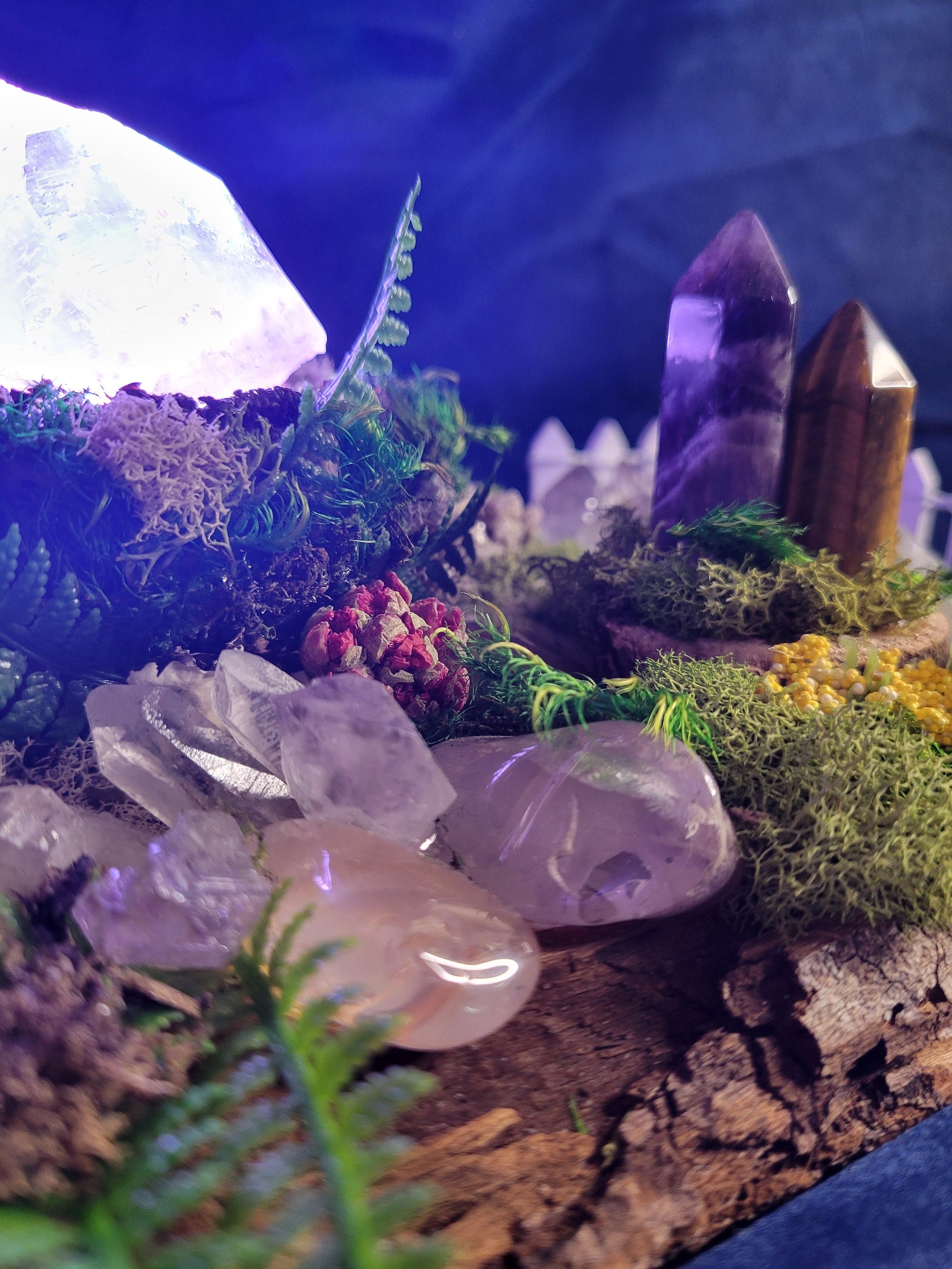 Mystical Luna-Handmade Custom Enchanted Crystal Forest-LED Stand-Crystal Sphere, Tower, Mushrooms, Stars,Magical, Love, 2.4lbs-Handmade-Gift