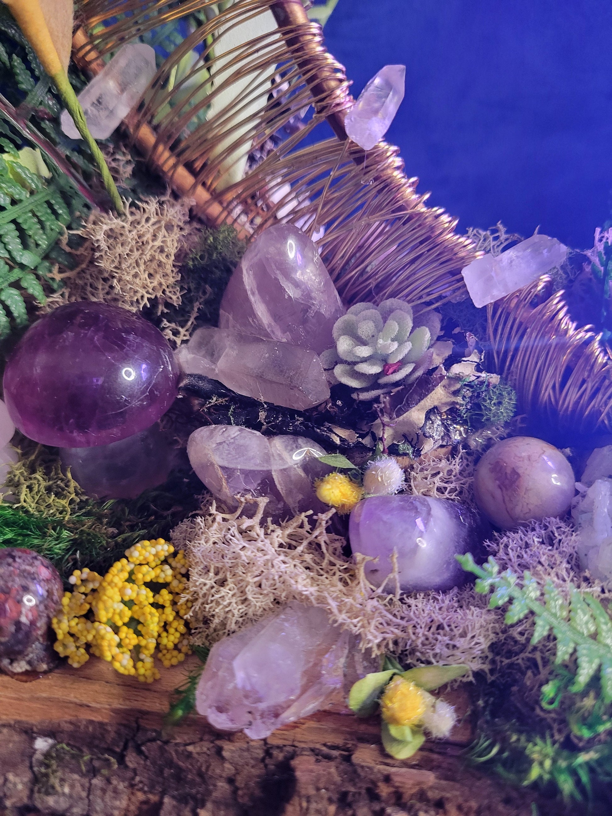 Mystical Luna-Handmade Custom Enchanted Crystal Forest-LED Stand-Crystal Sphere, Tower, Mushrooms, Stars,Magical, Love, 2.4lbs-Handmade-Gift