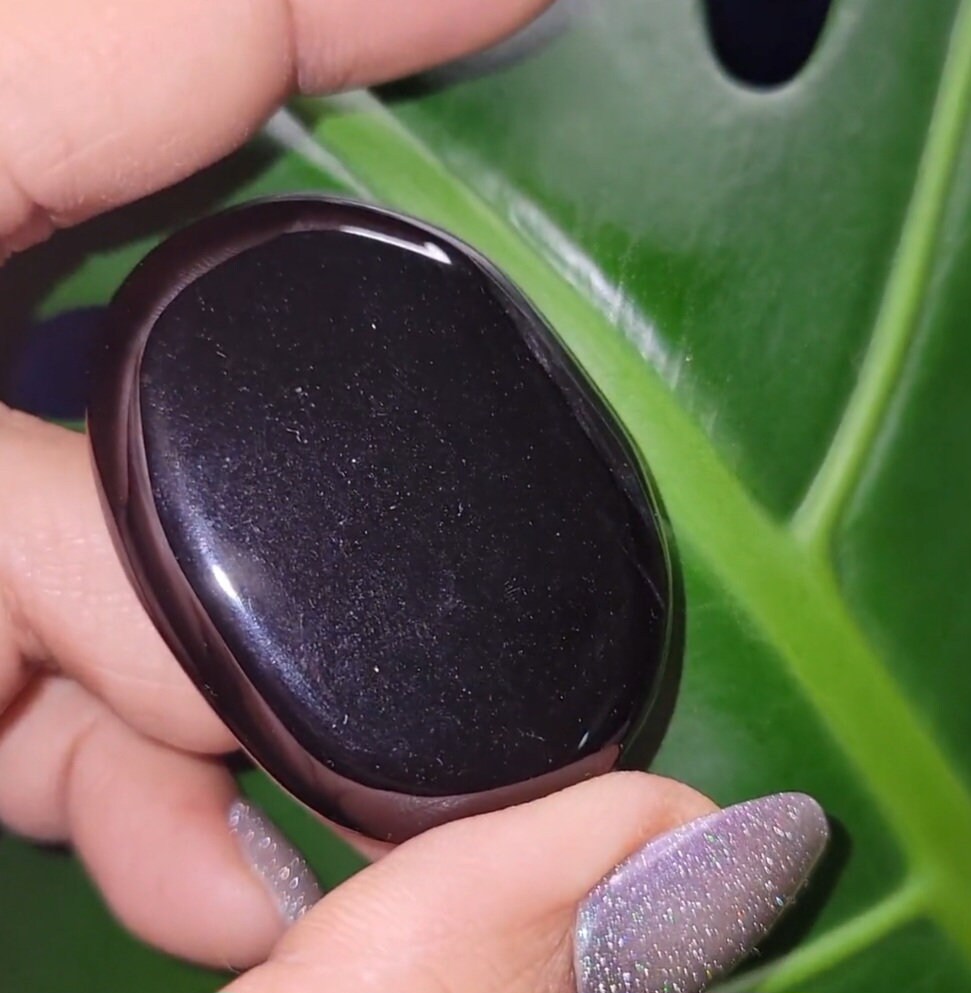 Black Obsidian Palm Stone - Volcanic Glass - Grounding & Protection Properties - Home Decor - Crafts - Gift - Intuitively Picked