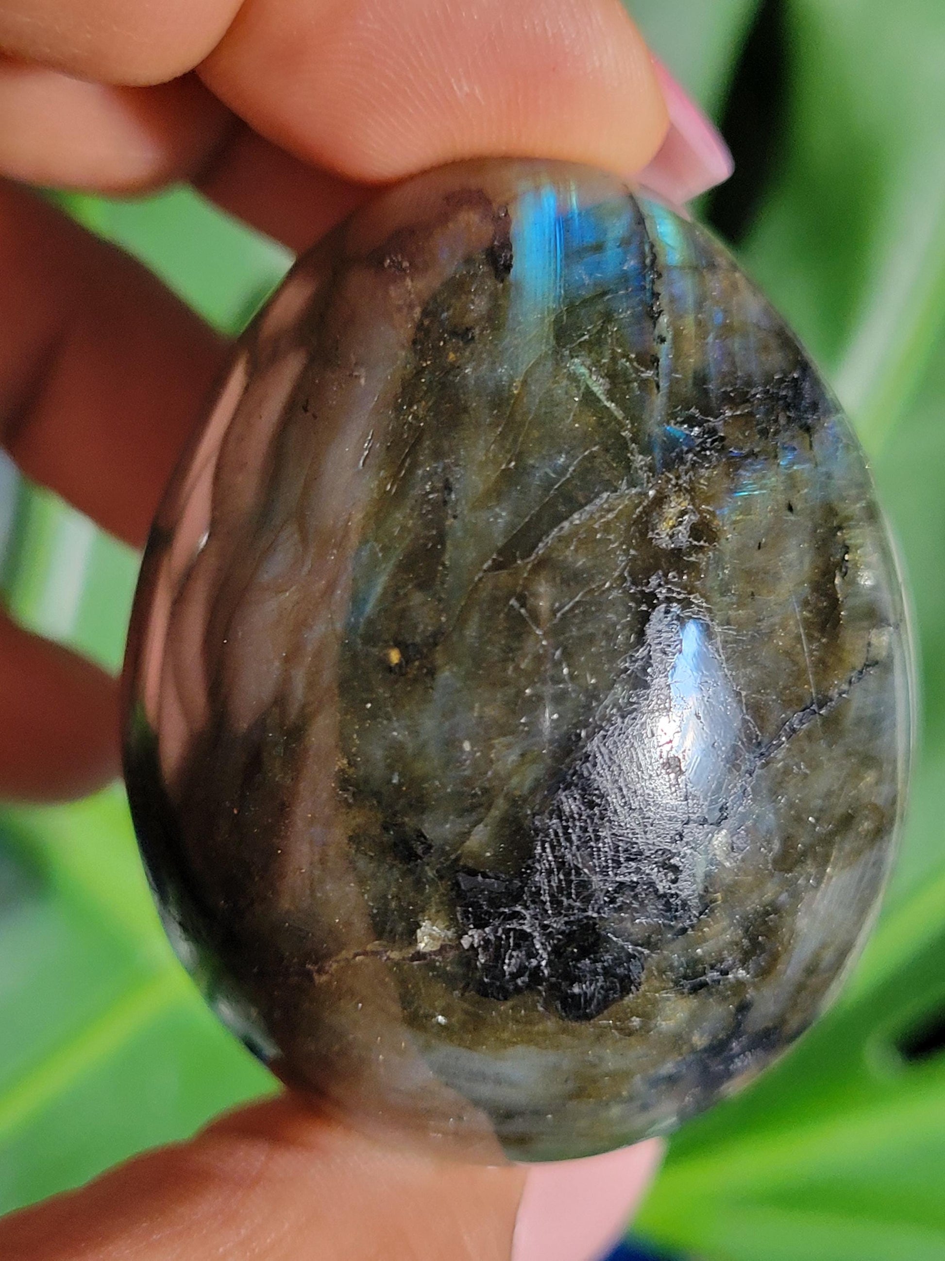Flashy Labradorite Egg with Black Tourmaline from Madagascar-Birthday Anniversary Christmas Gift Ideas-Crystal Love Healing Energy