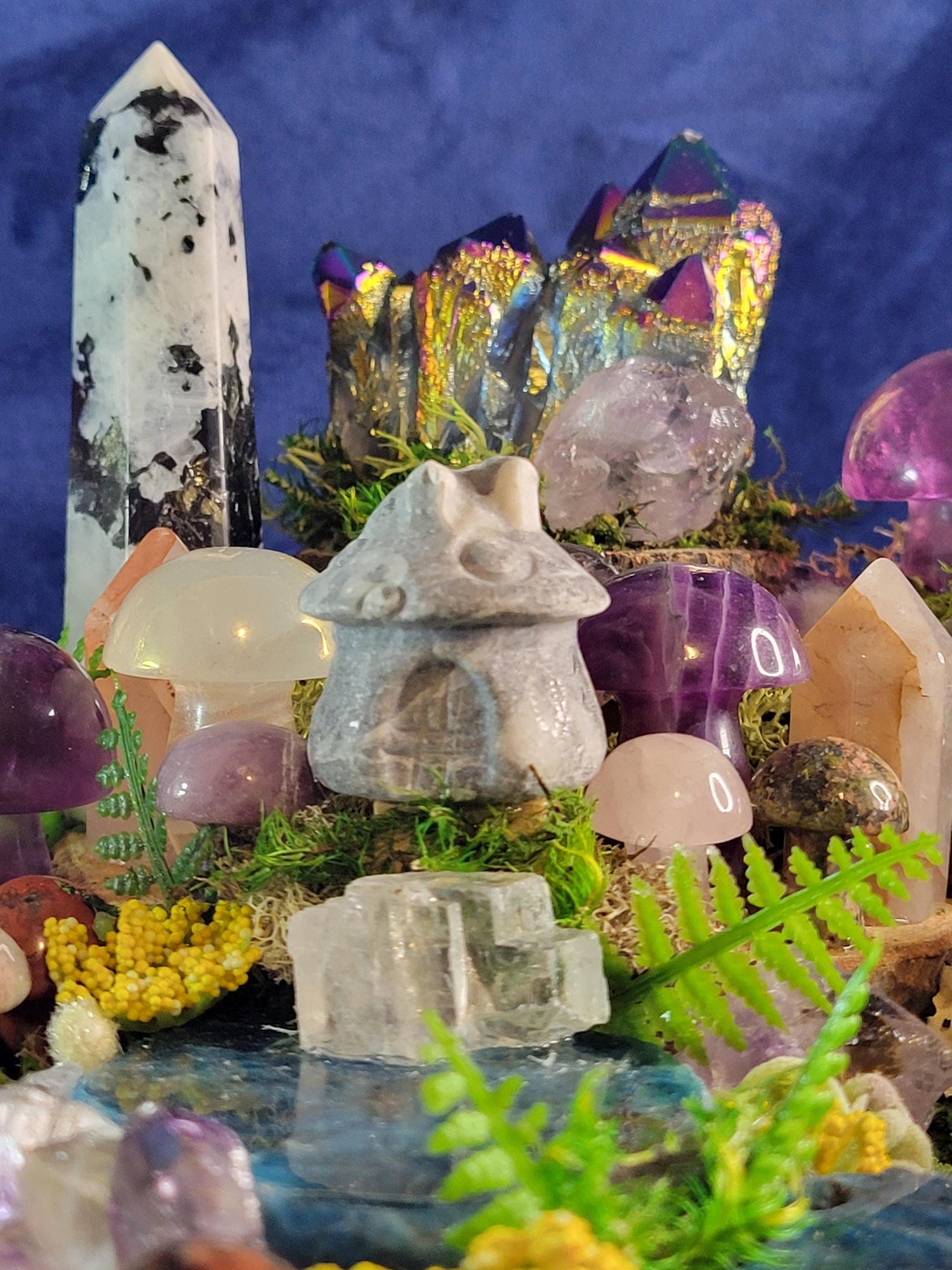 The Enchanted Forest | Lunas Fairy Village | Handmade with authentic Crystals | 3.5lbs | Arts & Crafts |Birthday Anniversary Christmas Gift
