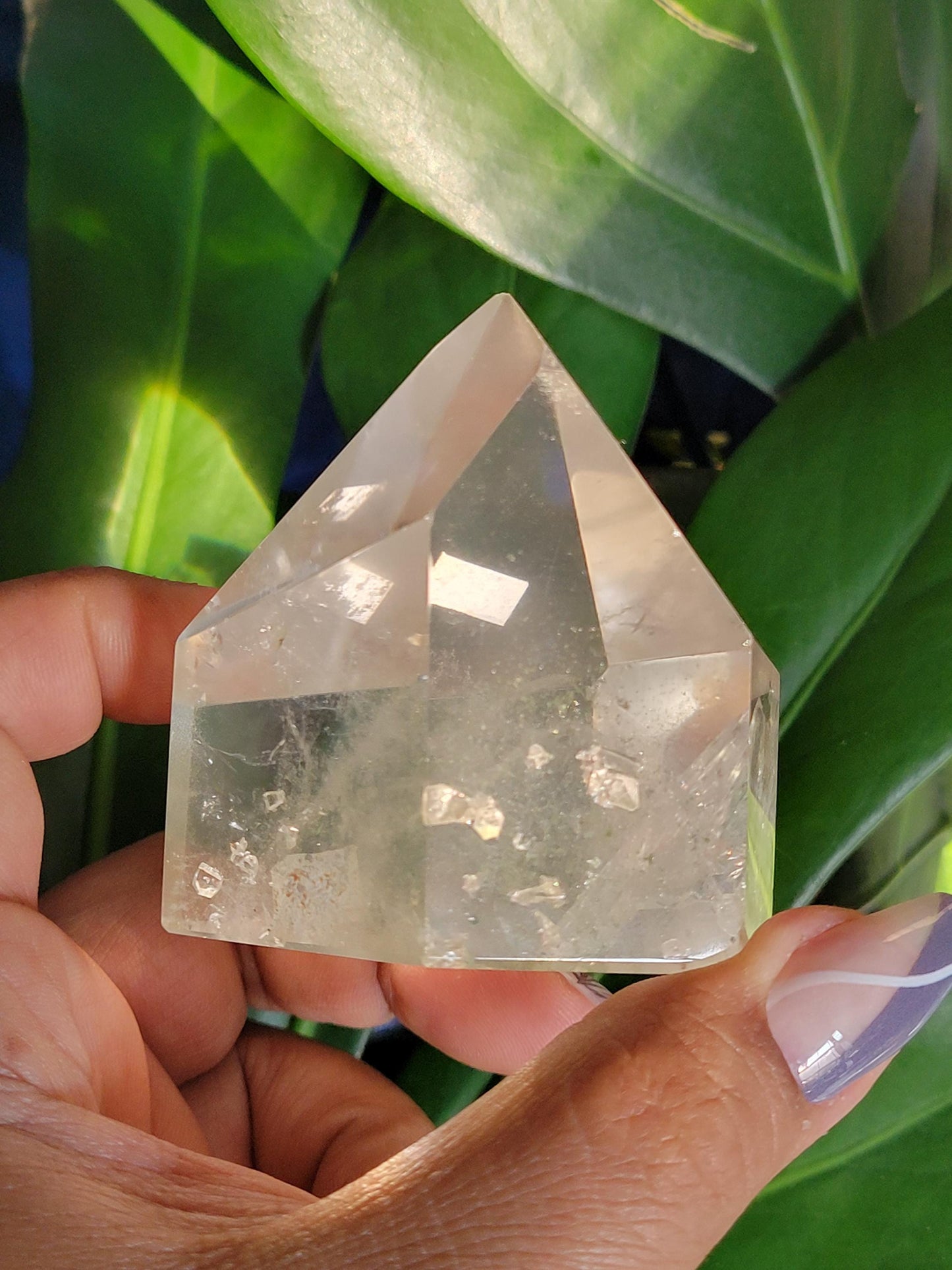 Stunning High Quality Polished Lemurian Water Clear Quartz Crystal Point with Chlorite and Lemurian Seeds -Home Decor-Collectors Piece-250g