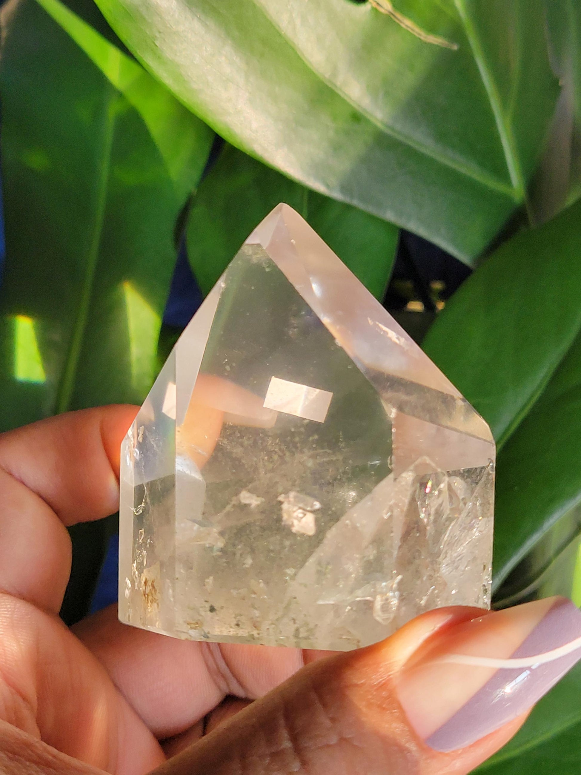 Stunning High Quality Polished Lemurian Water Clear Quartz Crystal Point with Chlorite and Lemurian Seeds -Home Decor-Collectors Piece-250g