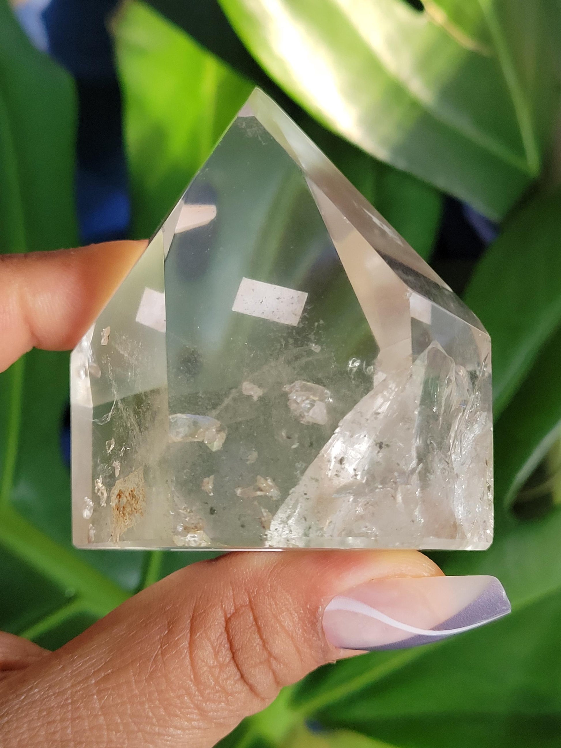 Stunning High Quality Polished Lemurian Water Clear Quartz Crystal Point with Chlorite and Lemurian Seeds -Home Decor-Collectors Piece-250g