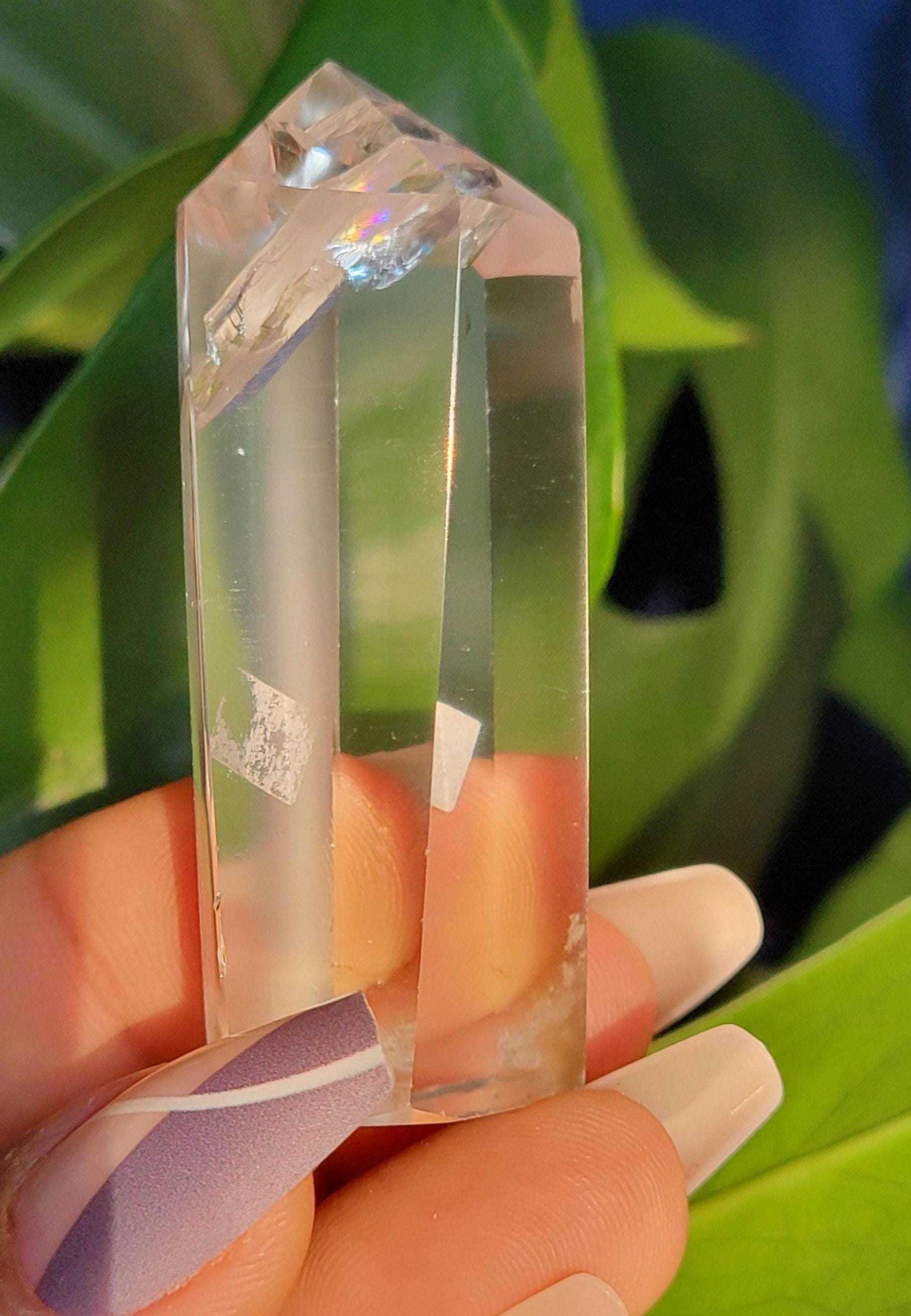 Stunning High Quality Polished Lemurian Water Clear Quartz Crystal Point with Rainbows - Home Decor - Collectors Piece - 62grams