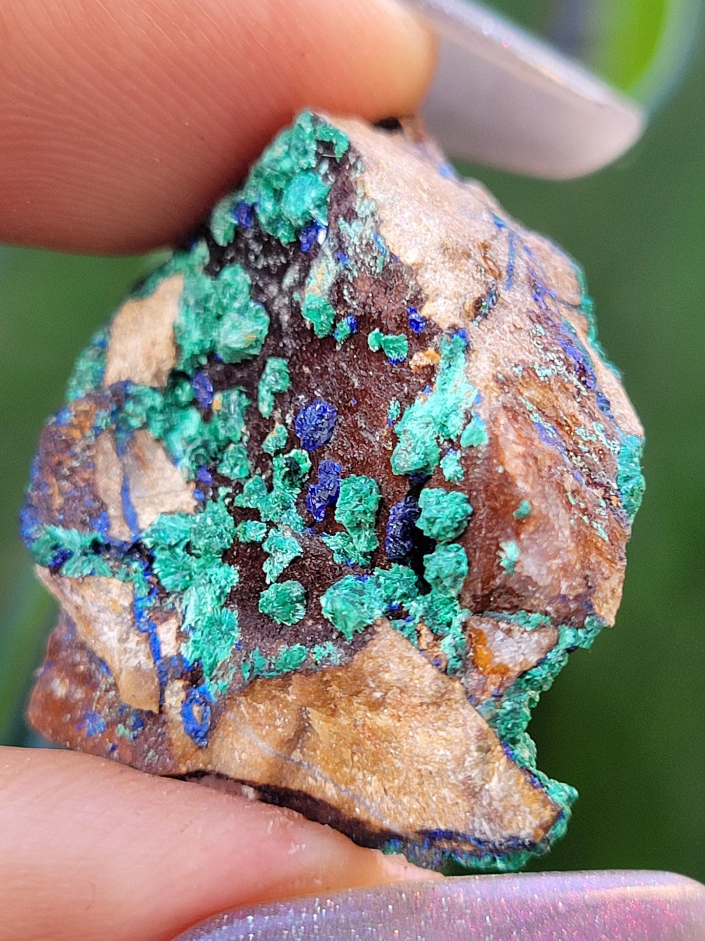 Fibrous Malachite and Azurite Specimen in Display Case-Collector Birthday Christmas Gift Ideas-Strength and Abundance Energy-Green-31g