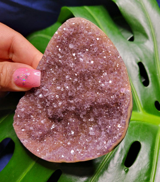 High Quality Galaxy Amethyst Shell with polished back from Uruguay - Home Decor-Crystal Collector-Gift Ideas - Red, Gold and Purple - 122g