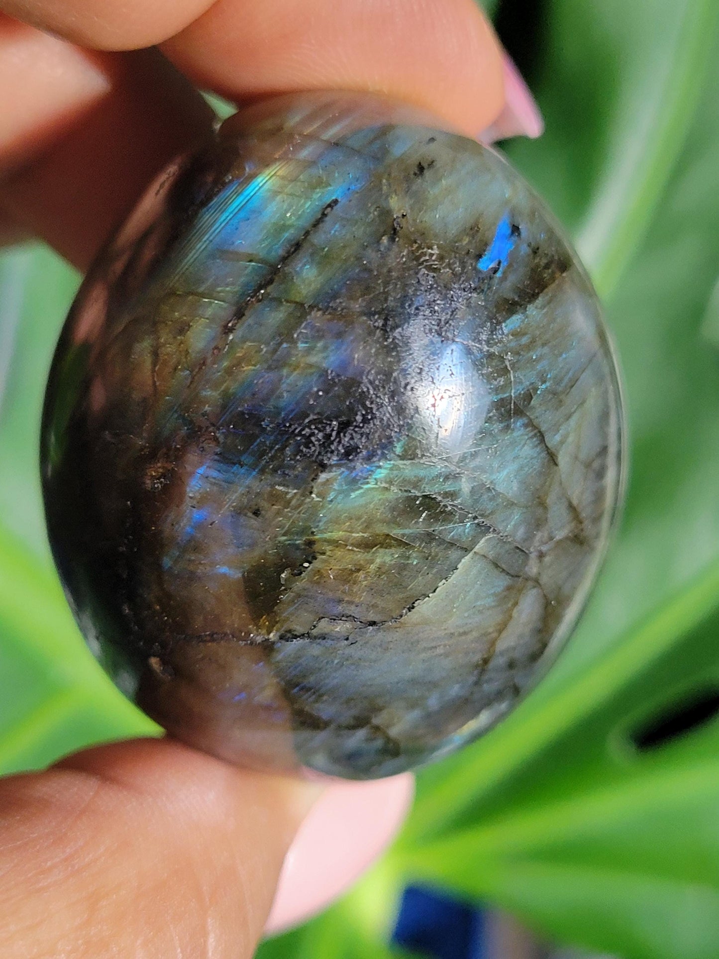 Flashy Labradorite Egg with Black Tourmaline from Madagascar-Birthday Anniversary Christmas Gift Ideas-Crystal Love Healing Energy