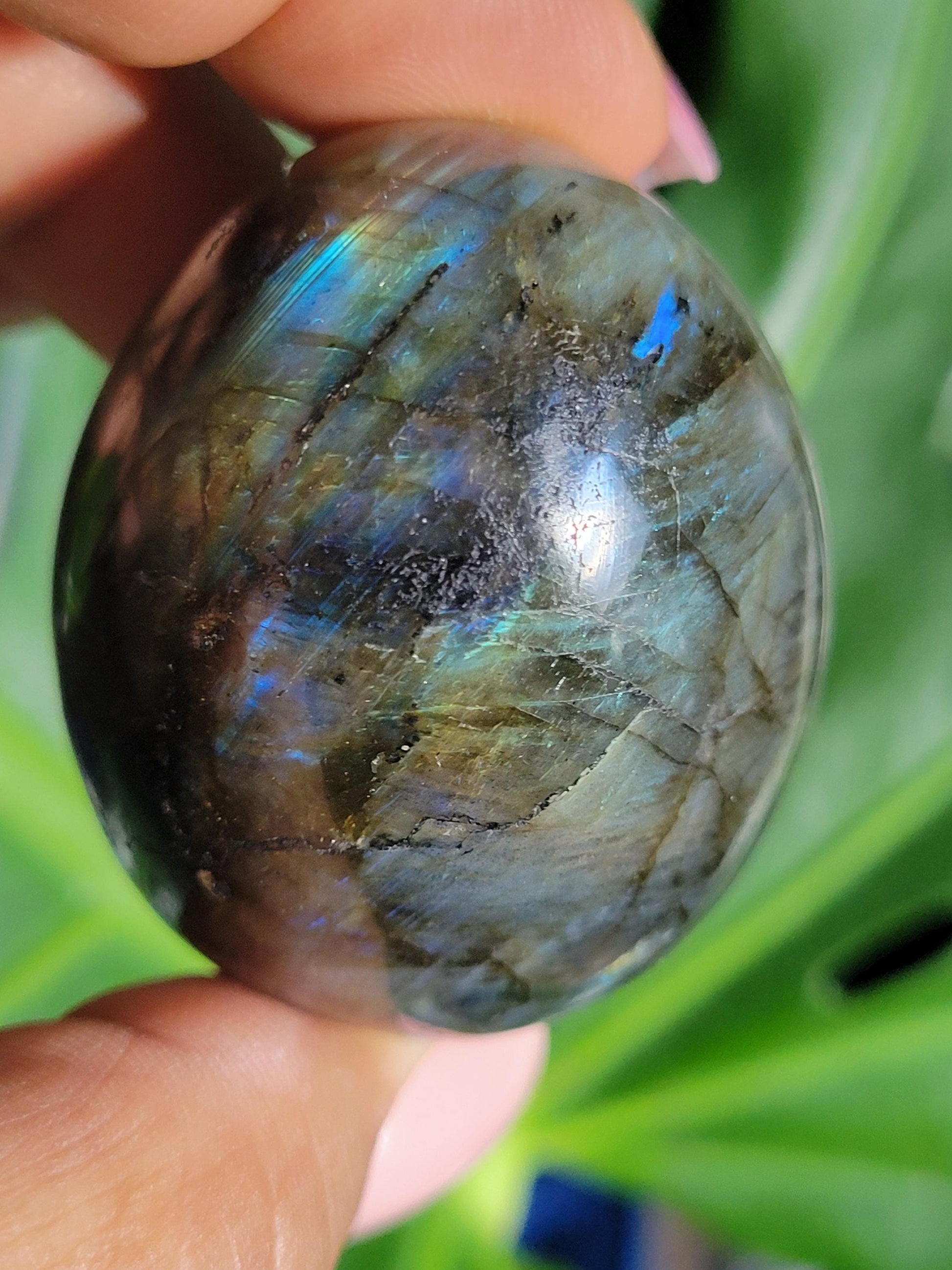 Flashy Labradorite Egg with Black Tourmaline from Madagascar-Birthday Anniversary Christmas Gift Ideas-Crystal Love Healing Energy