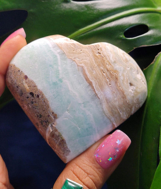 Beautiful Caribbean Calcite Heart Carving | Crystal Collector | Vibrant Beachy Colors with Clam Energy |Birthday or Valentines Day Love Gift