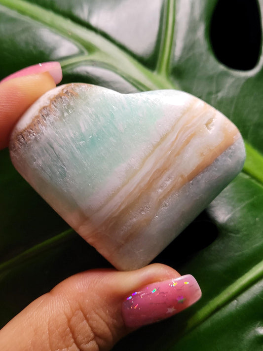 Beautiful Caribbean Calcite Heart Carving | Crystal Collector | Vibrant Beachy Colors with Clam Energy| Birthday or Valentines Day Love Gift