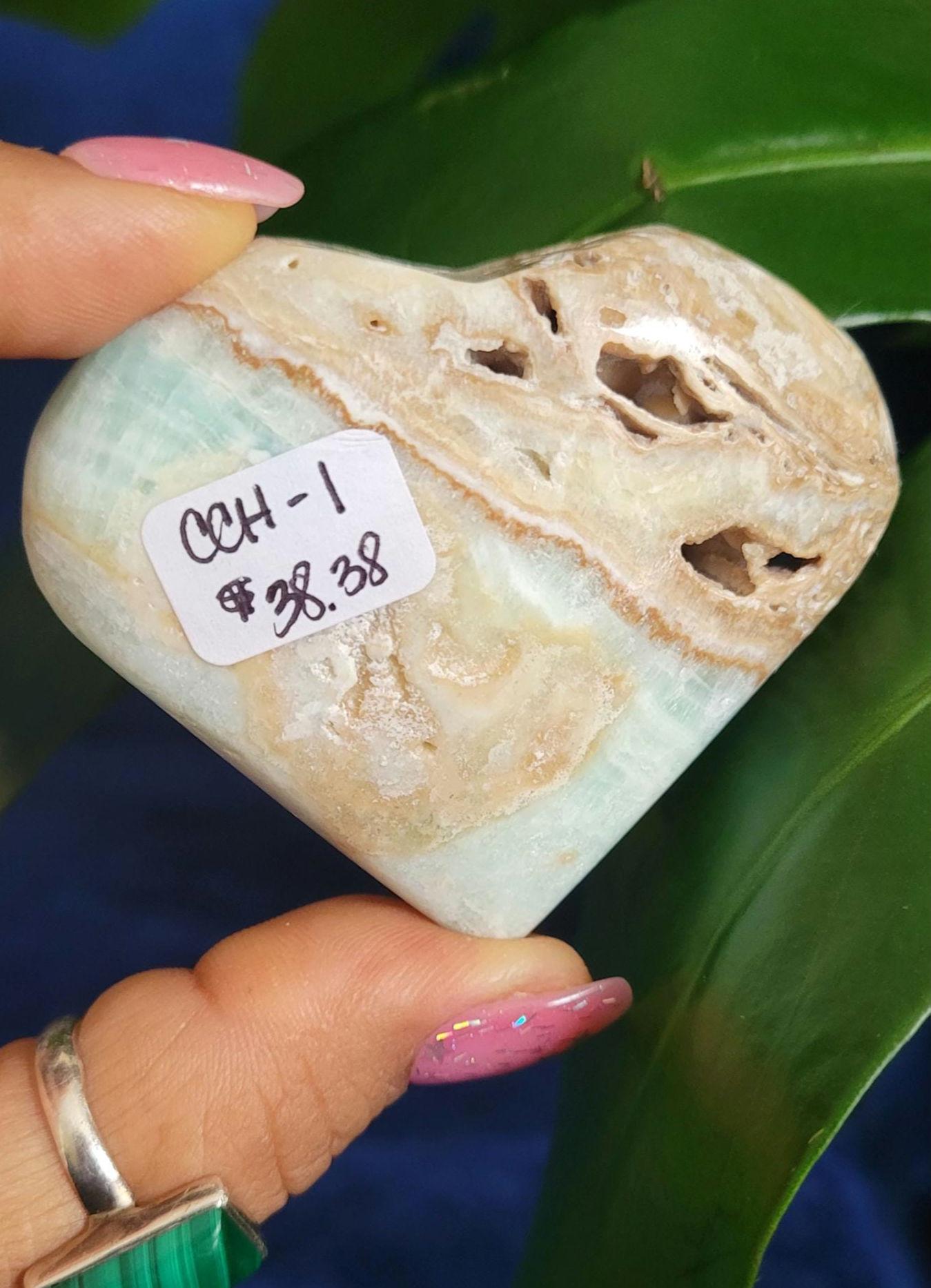 Beautiful Caribbean Calcite Heart Carving | Crystal Collector | Vibrant Beachy Colors with Clam Energy |Birthday or Valentines Day Love Gift