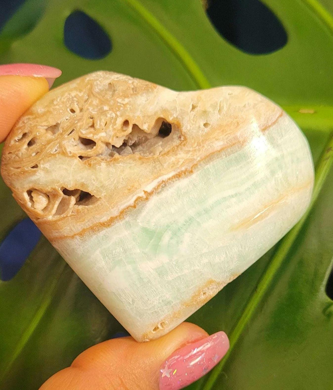 Beautiful Caribbean Calcite Heart Carving | Crystal Collector | Vibrant Beachy Colors with Clam Energy |Birthday or Valentines Day Love Gift
