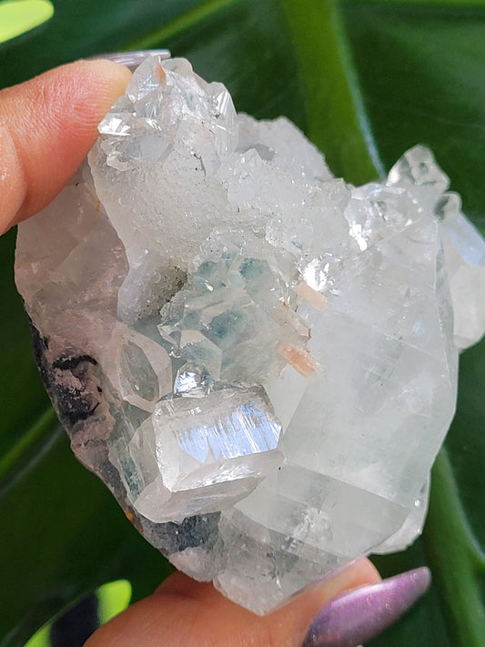 Gorgeous HQ Diamond Apophyllite with Peach Stilbite on Blue Chalcedony - India - Crystal Specimen - Crystal Collector - Home Decor - Gift