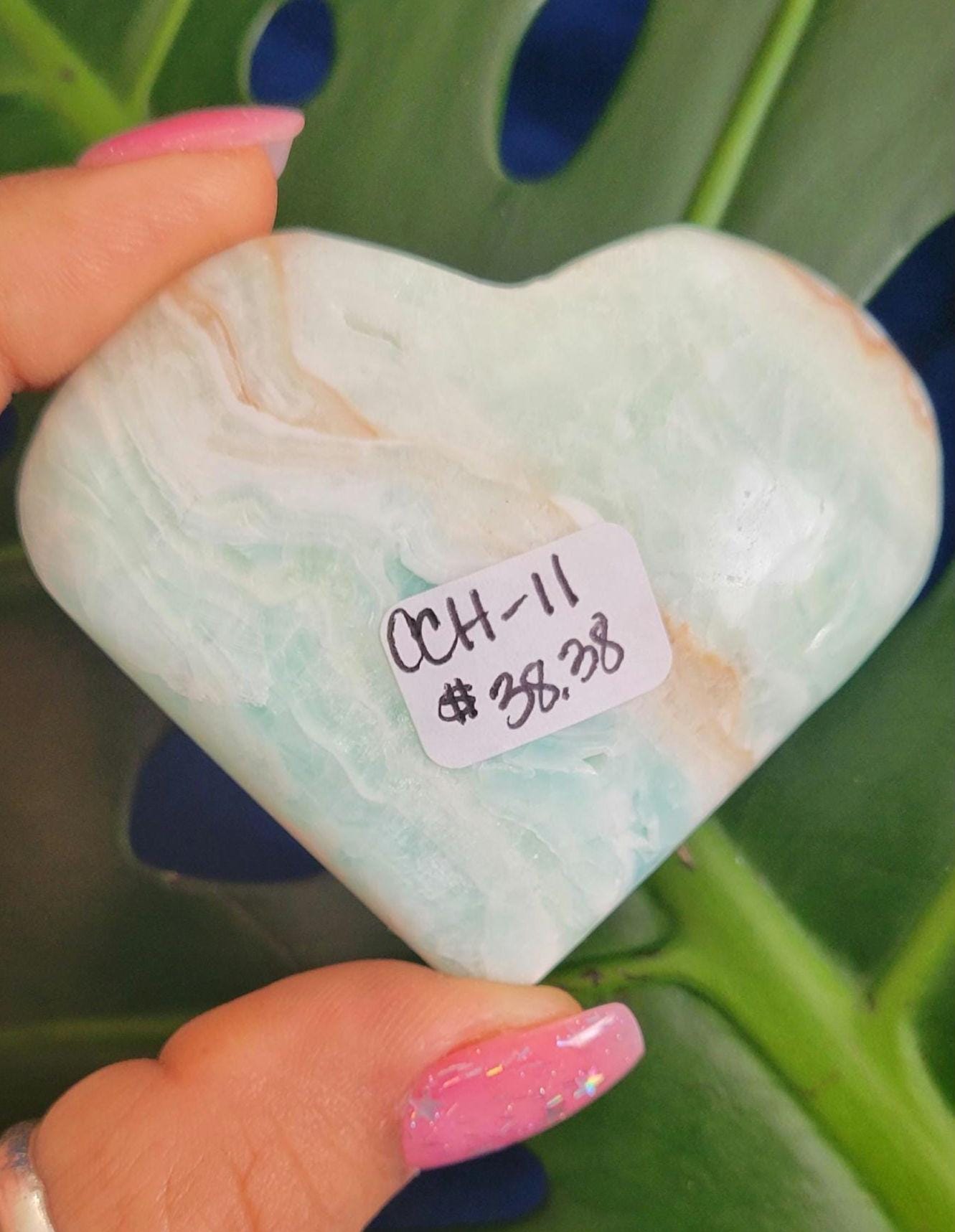 Beautiful Caribbean Calcite Heart Carving | Crystal Collector | Vibrant Beachy Colors with Clam Energy |Birthday or Valentines Day Love Gift