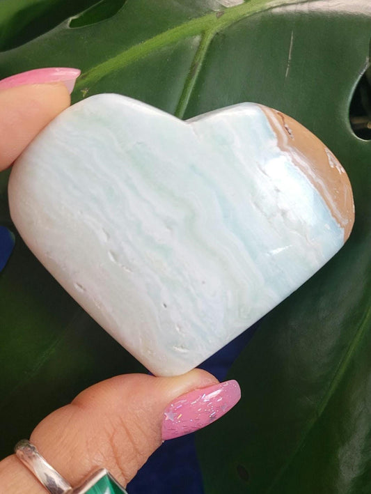 Beautiful Caribbean Calcite Heart Carving | Crystal Collector | Vibrant Beachy Colors with Clam Energy |Birthday or Valentines Day Love Gift