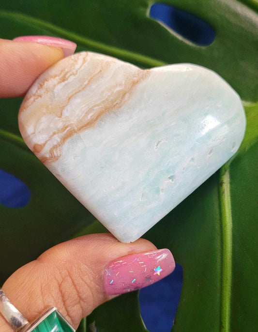 Beautiful Caribbean Calcite Heart Carving | Crystal Collector | Vibrant Beachy Colors with Clam Energy| Birthday or Valentines Day Love Gift