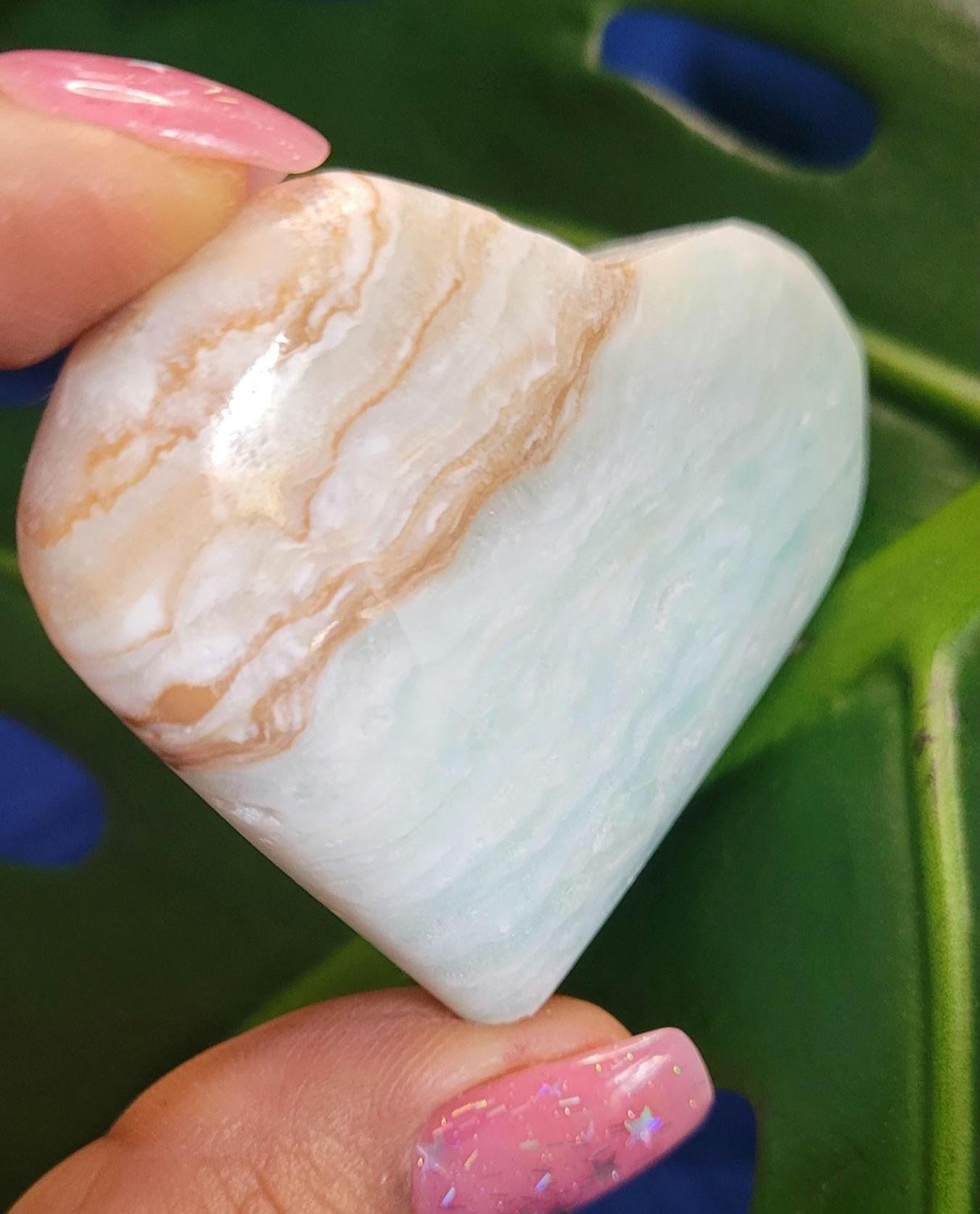Beautiful Caribbean Calcite Heart Carving | Crystal Collector | Vibrant Beachy Colors with Clam Energy| Birthday or Valentines Day Love Gift