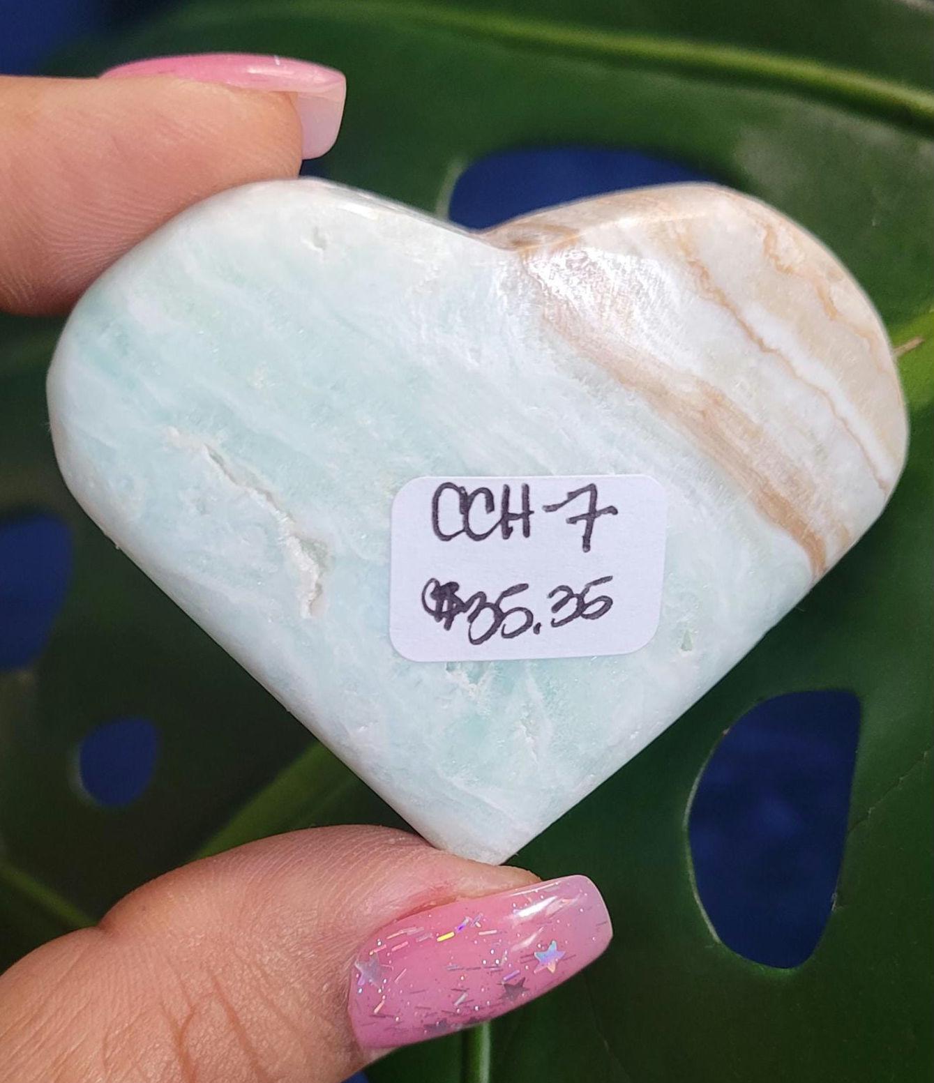 Beautiful Caribbean Calcite Heart Carving | Crystal Collector | Vibrant Beachy Colors with Clam Energy| Birthday or Valentines Day Love Gift