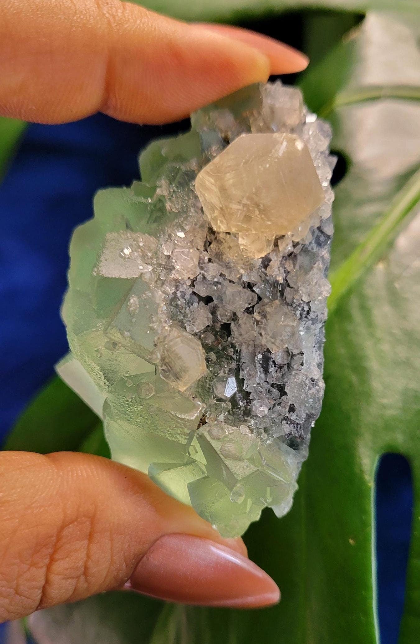 Gorgeous Green Fluorite Crystal Cube Cluster with Calcite | Crystal Collector | Home Decor | Birthday Christmas Love Gift | 146g
