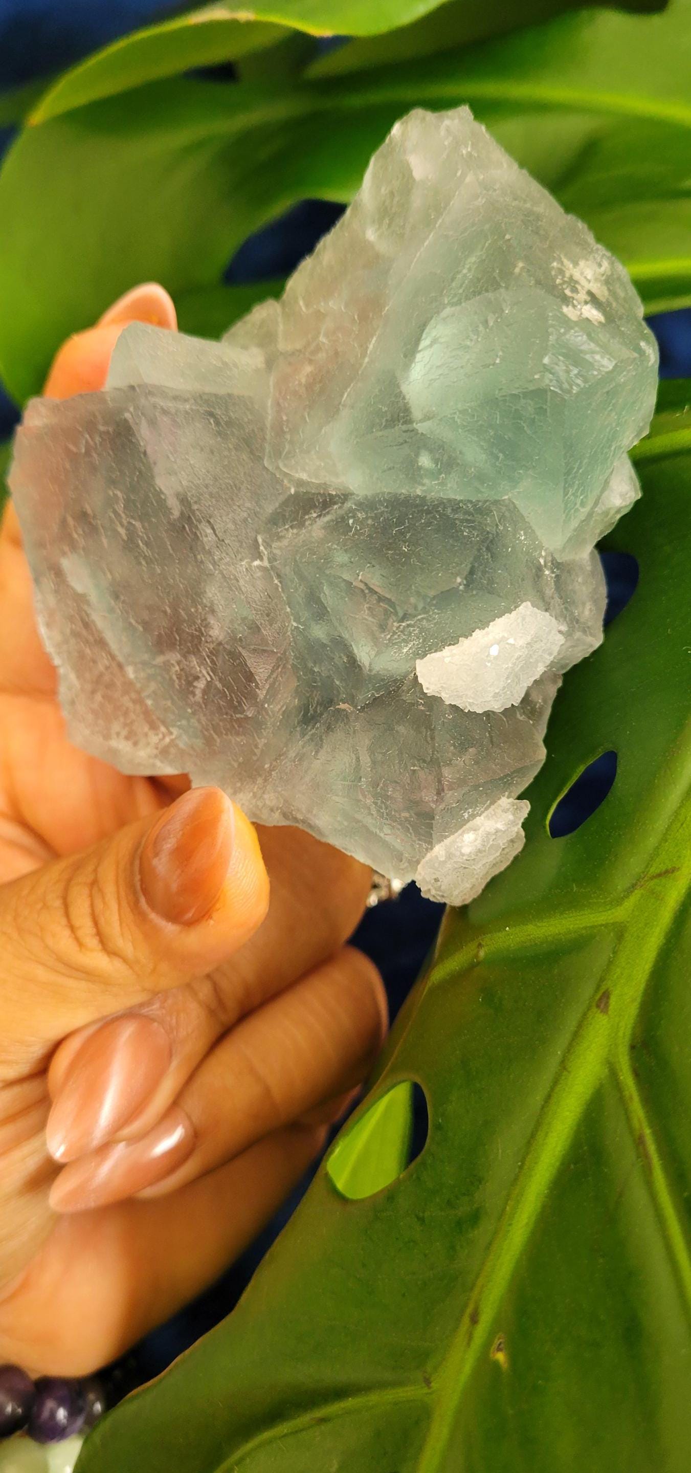 Etched Green Fluorite Crystal Cluster with Gorgeous Purple Phantoms and Calcite Inclusions | Crystal Collector | Home Decor | Gift | 230g