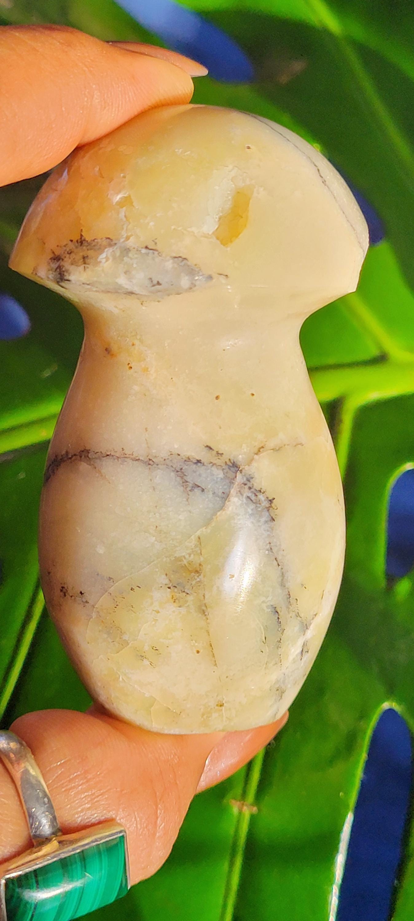 Green Dendritic Opal Carved Mushroom | Magical Mushies | Fairy Garden | Crystal Collector | Birthday Christmas Gift Ideas