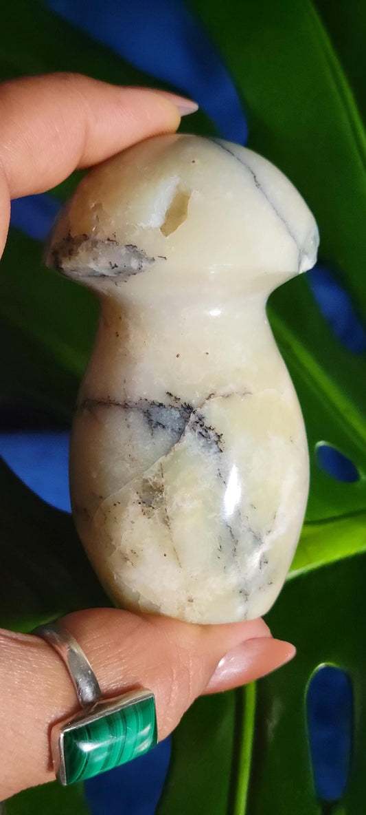 Green Dendritic Opal Carved Mushroom | Magical Mushies | Fairy Garden | Crystal Collector | Birthday Christmas Gift Ideas
