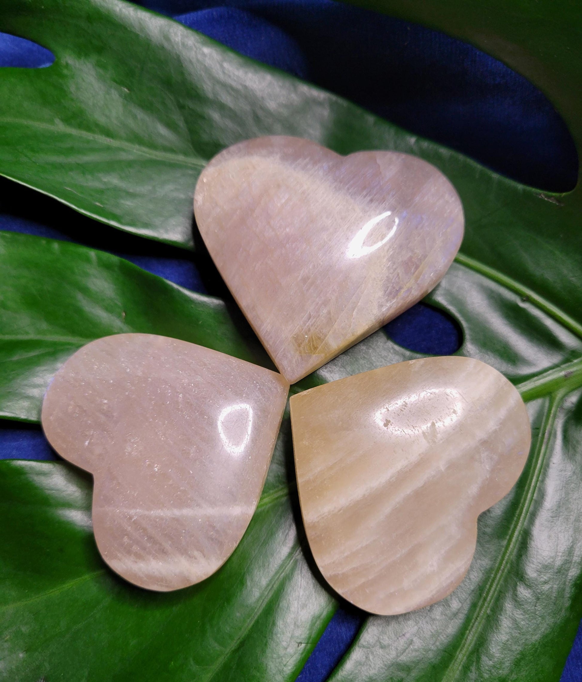 Moonstone Hearts with great Blue Flash | Your Pick | Meditation Pocket Size Crystals | Home Decor | Birthday or Valentines Day Love Gift